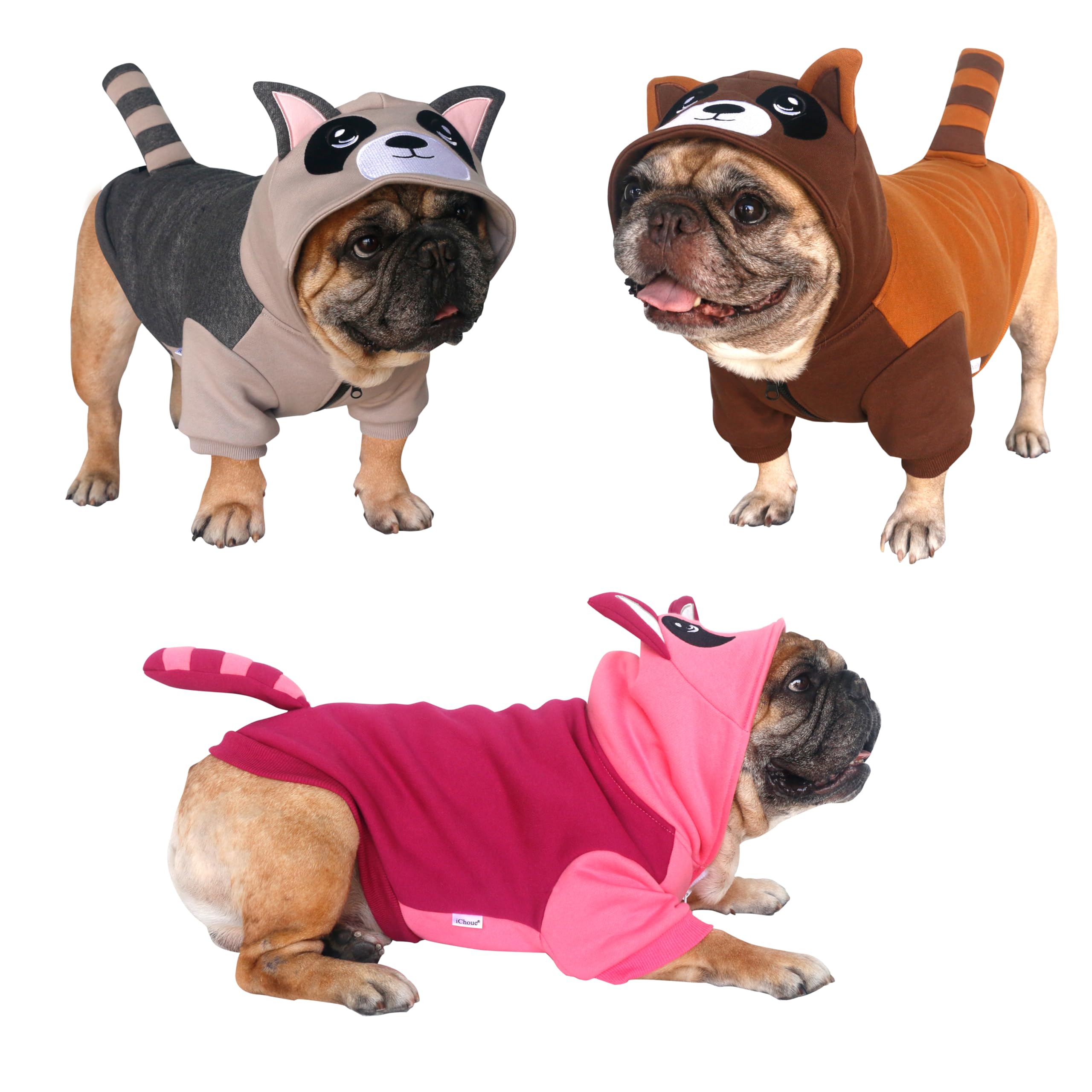 iChoue French Bulldog Raccoon Halloween Costumes Clothes Hoodies for Medium Dogs Cold Weather Winter Coats Frenchie English Pug Boston Terrier - Image 4