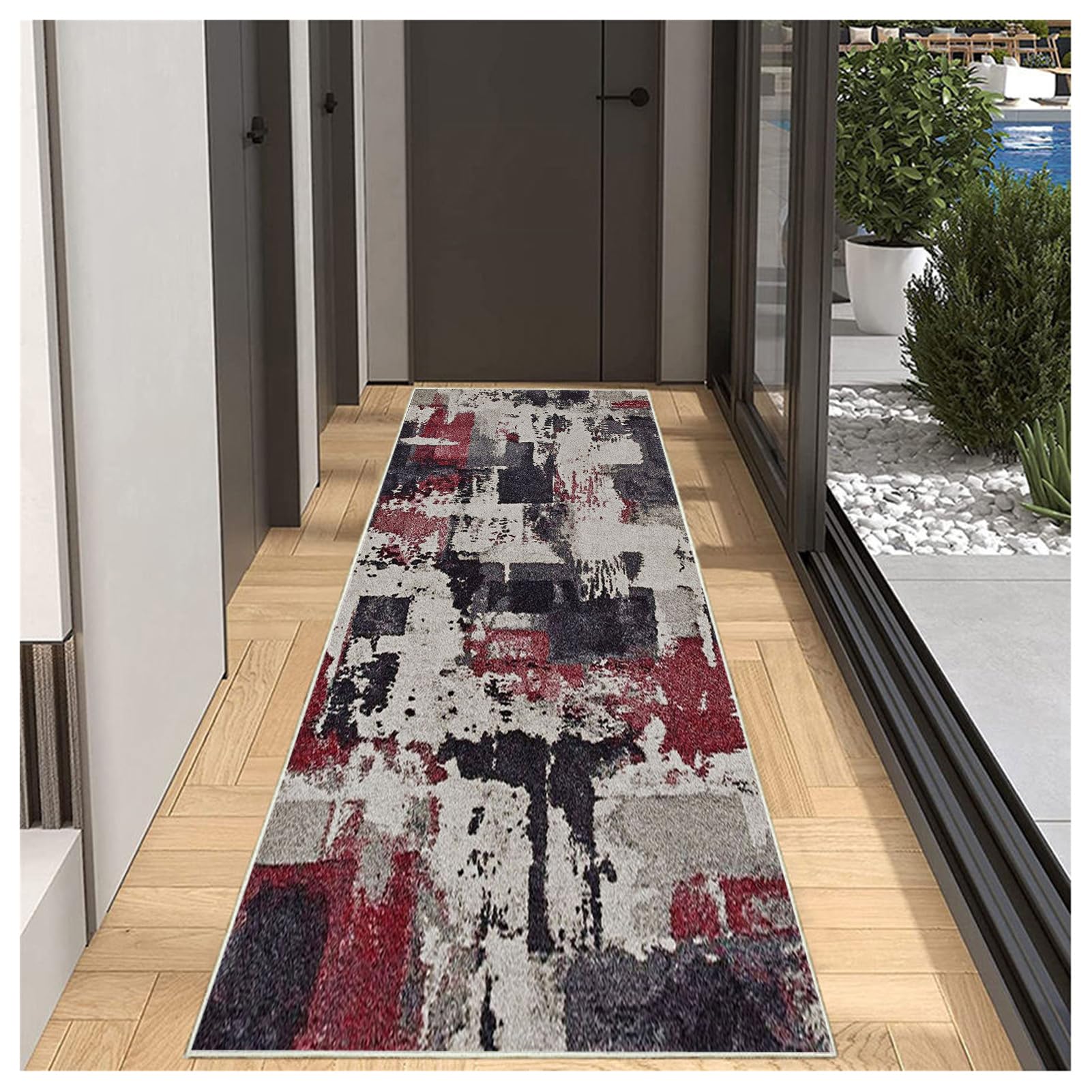 BORKOY Carpet Runners for Hallways Non Slip Washable Runner Rugs Long Polyester Doormat 50x150cm Red black Indoor Hall Runners for Kitchen Bedroom Living Room Entryway Floor Mat โ image 1