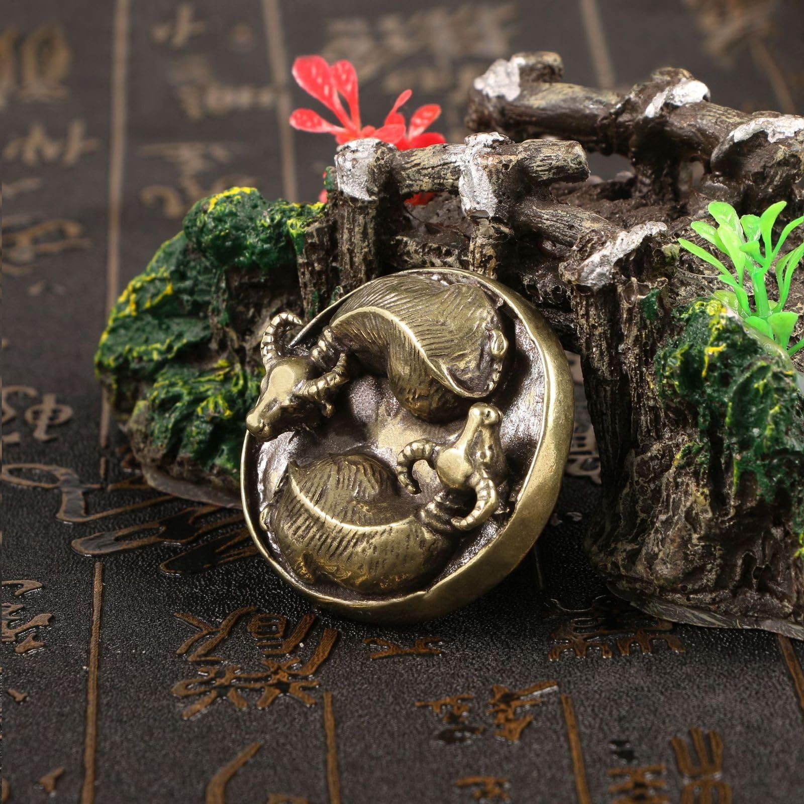 YANGPZFC Small Copper Double Ox Ornament Brass Statue For Desk Decor, Handcrafted Vintage Sculpture