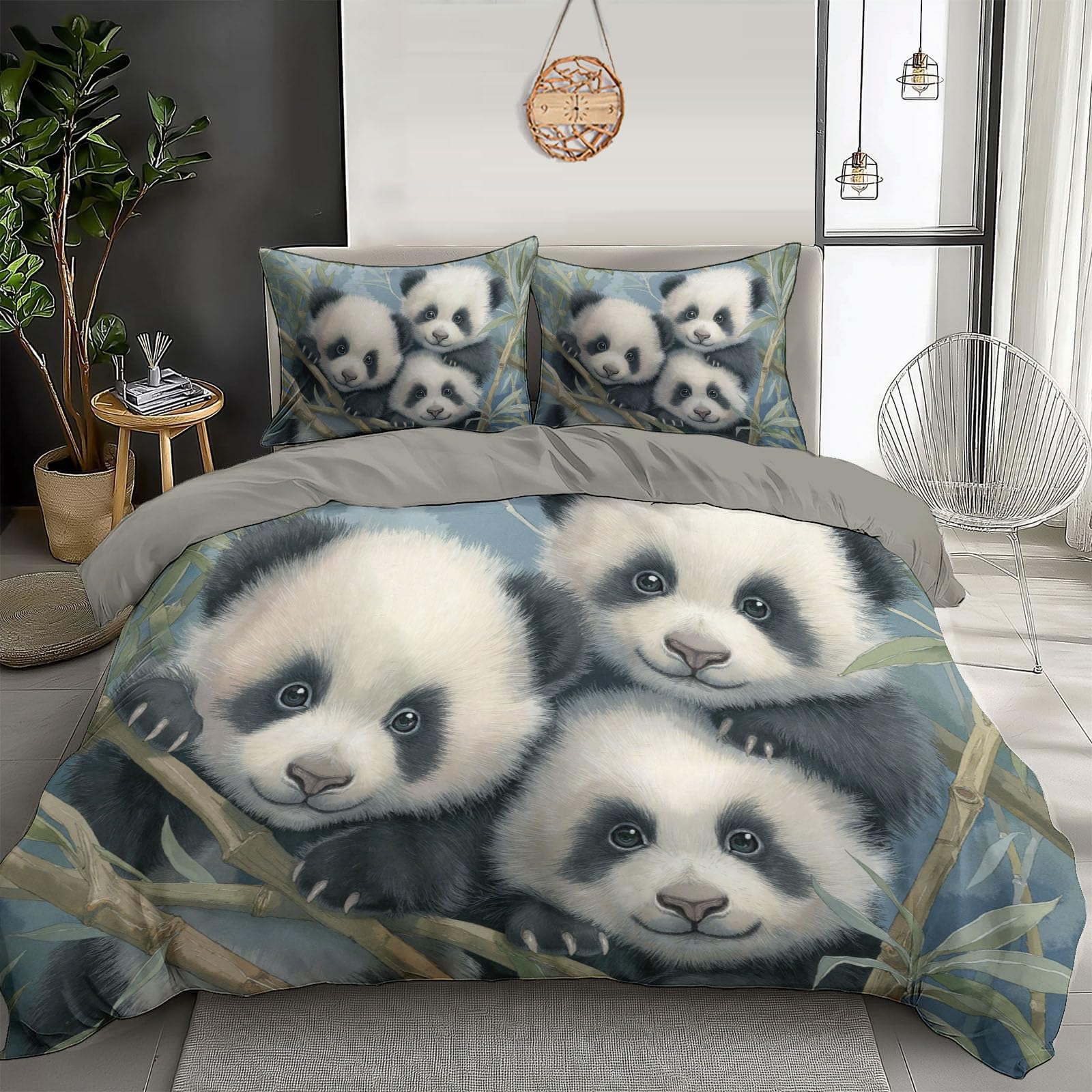 Housse de couette panda 200x200cm anti-rides avec fermeture éclair