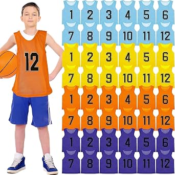 48Pcs Team Sports Pinnies Youth Scrimmage Vest Soccer Training Bibs Reversible Numbered Football Practice Jerseys for Youth Kids