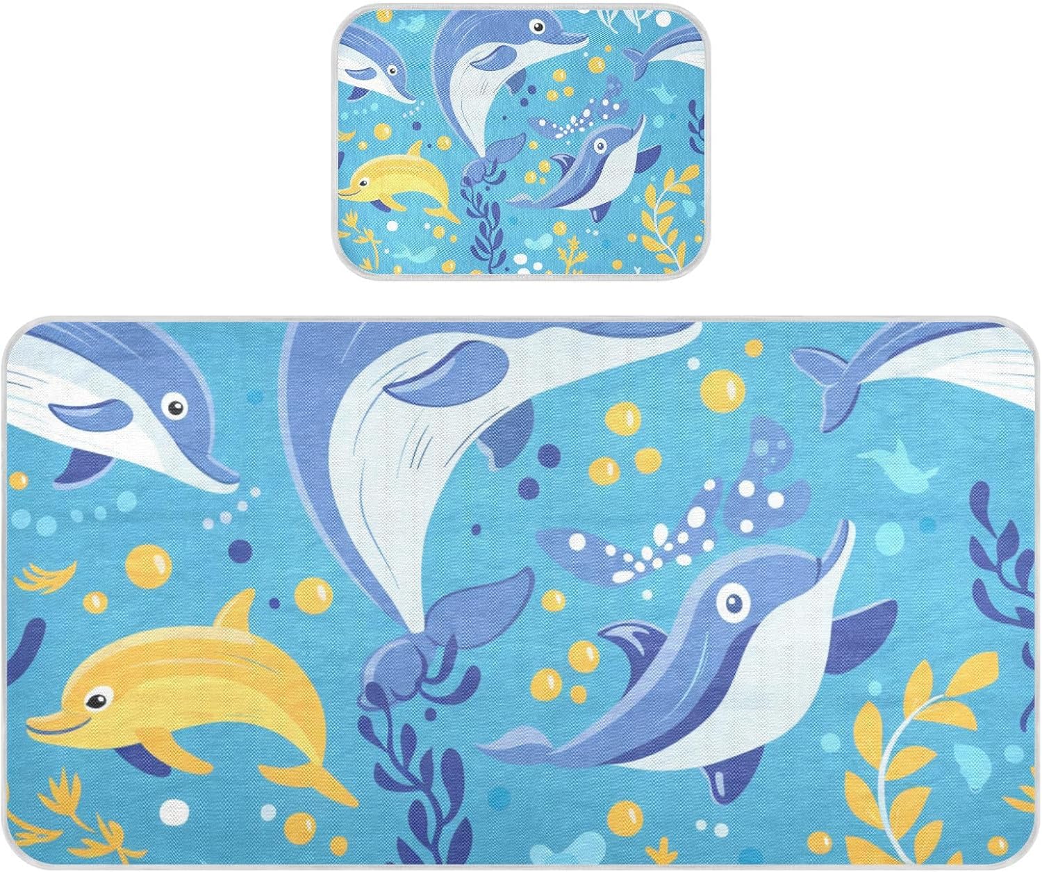 Sea Animals Dolphin Cooling Baby Mattress Protector 28" x 52" Absorbent Bed Pads Washable for Baby&Toddler