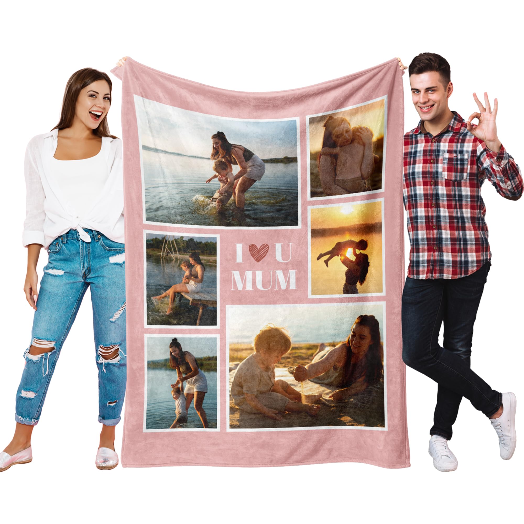 Gift for Mum - Personalised Blanket with Photo Text, Gift for Mother Wife, Birthday Presents