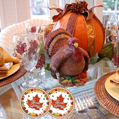 Miniatura 5 de Platos de papel desechables de Acción de Gracias, platos de postre con estampado de hojas de arce de otoño para cosecha de otoño, cumpleaños, boda,