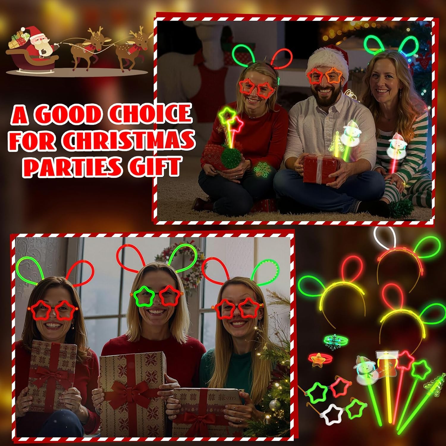 Lewtemi 426 Pcs Christmas Glow Sticks with Accessories Party Favor Red Green Yellow White Christmas Sticks Bulk Star Snowman Glasses Bracelets Necklaces Party Supplies for Xmas Holiday