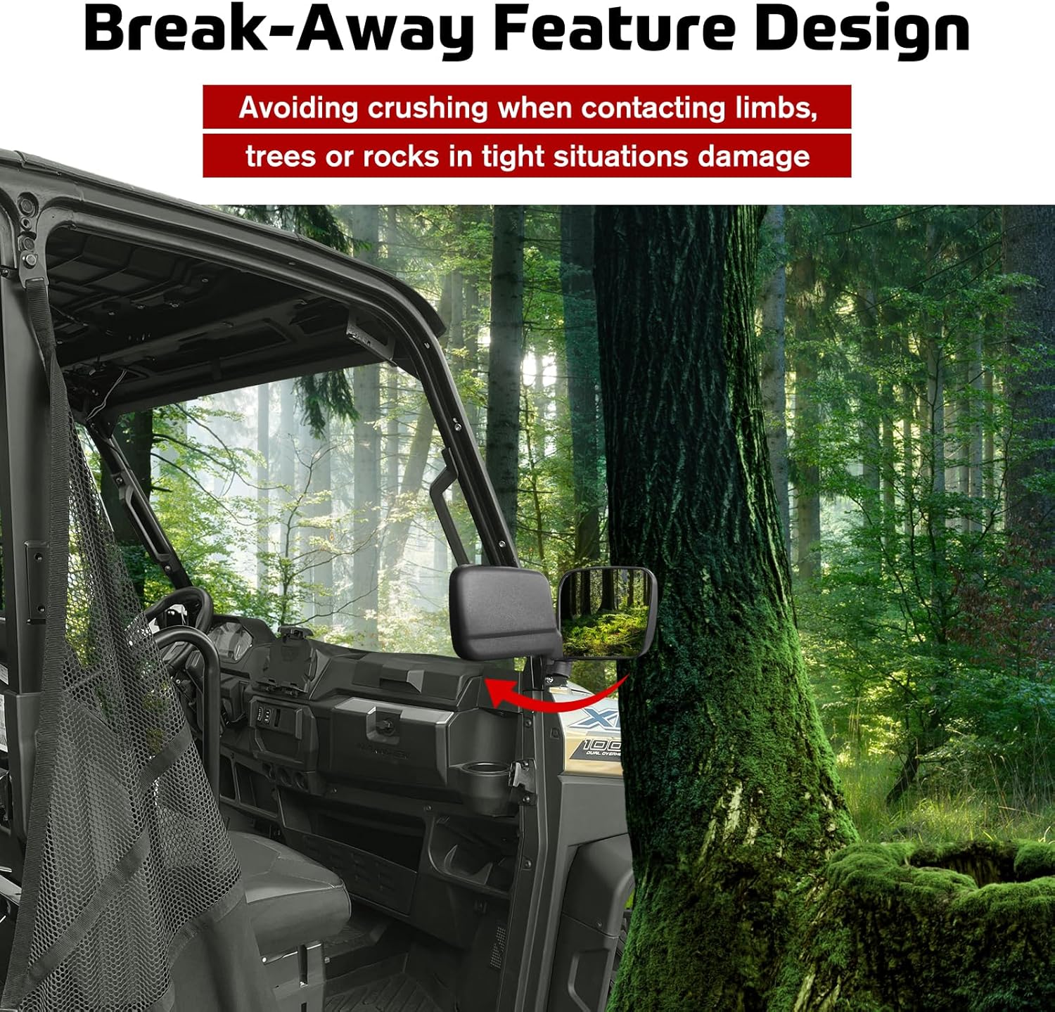 Wide Side Mirrors for Polaris Ranger XP 1000, Adjustable Clear Rear View Side Mirrors for Polaris Ranger XP 1000 Crew 2018 2019 2020 2021 2022 2023 2024 2025 Accessories(2PCS)