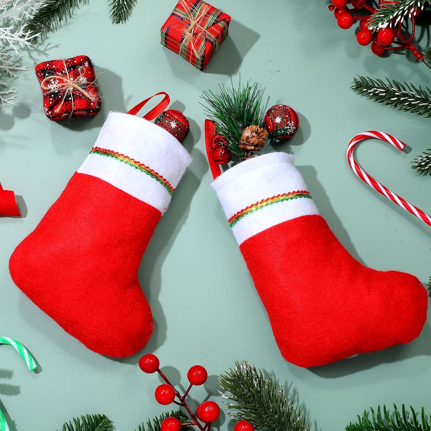 Shappy 100 Pcs Mini Christmas Stockings Bulk 6 Inch Felt Christmas Stockings Xmas Fireplace Hanging Stocking Xmas Felt Knife Spoon Fork Holders for Holiday Party Supplies Decoration(Red)