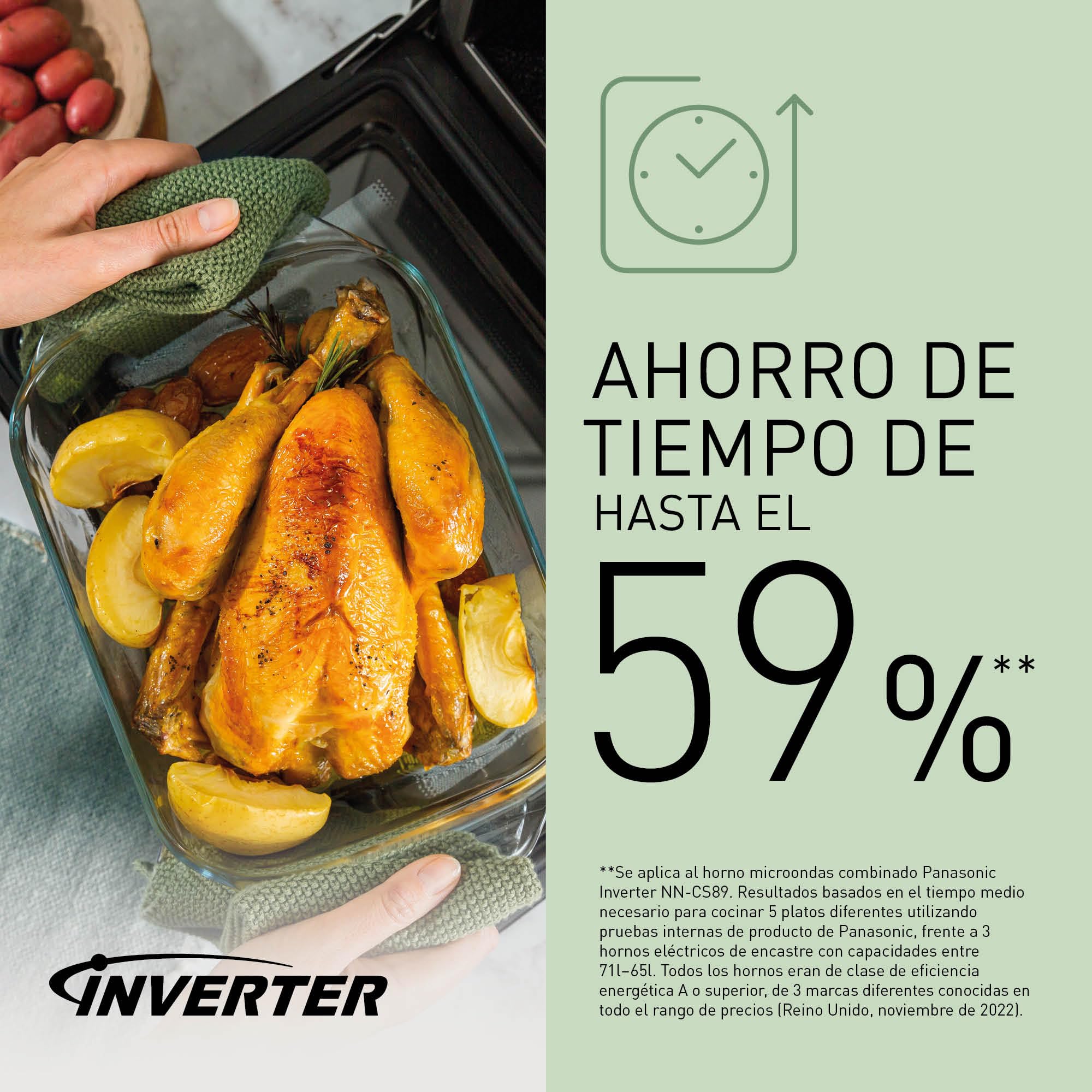 Panasonic NN-CS88LBEPG Horno combinado de vapor 4 en 1 con vapor, microondas, grill y convección, Tecnología Inverter, 31 L, 36 Programas Automáticos, Cocción en 2 Etapas, Menú Infantil, Negro