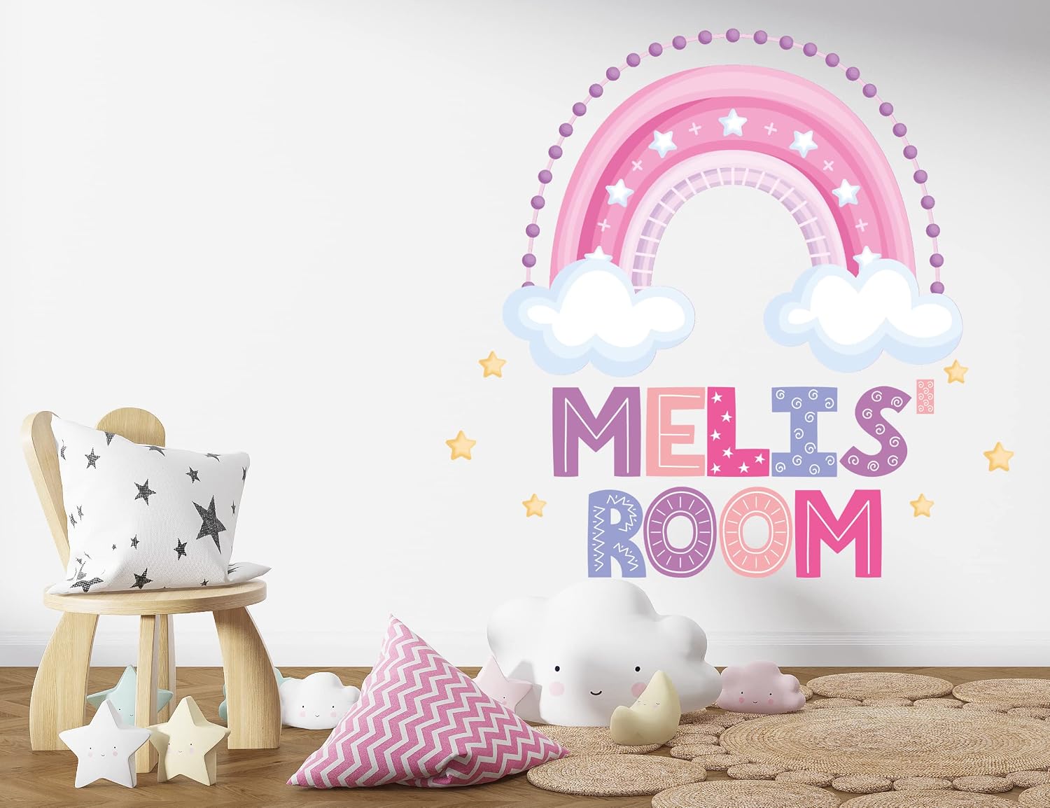 Pink Rainbow Wall Decals - Personalized Name Girls Room Decor Bedroom for Sticker Decor- Pastel Arch Decal Nursery Art KA1656, Green,pink,rainbow