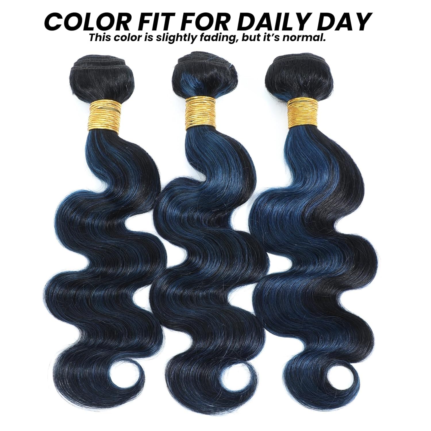 ALHER Black Mix Midnight Blue Highlight Bundle Human Hair Body Wave, 12A Soft Thick Single Wavy Bundle, 100% Remy Hair Highlight Two Tone Subtle Colored Weft Wavy (#1B/Blue, 8 Inch)