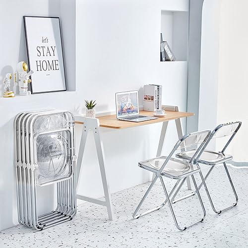 Miniatura 4 de Transparent Acrylic Folding Chairs,Clear Modern Acrylic Chairs,Bearing Weight 200lbs,PC Plastic Living Room Seat,Chrome Frame Accent Side Chair for