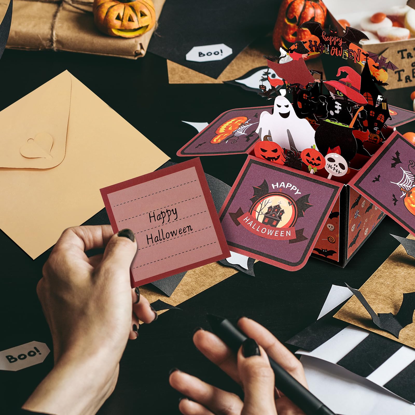 Tenare Carte Pop-up D'Halloween Cartes D'Halloween 3D Avec Enveloppe Et Petite Carte De Vœux D'Halloween Carte De Fête D'Halloween Amusante Pour Cadeaux D'Étudiants Enfants Famille