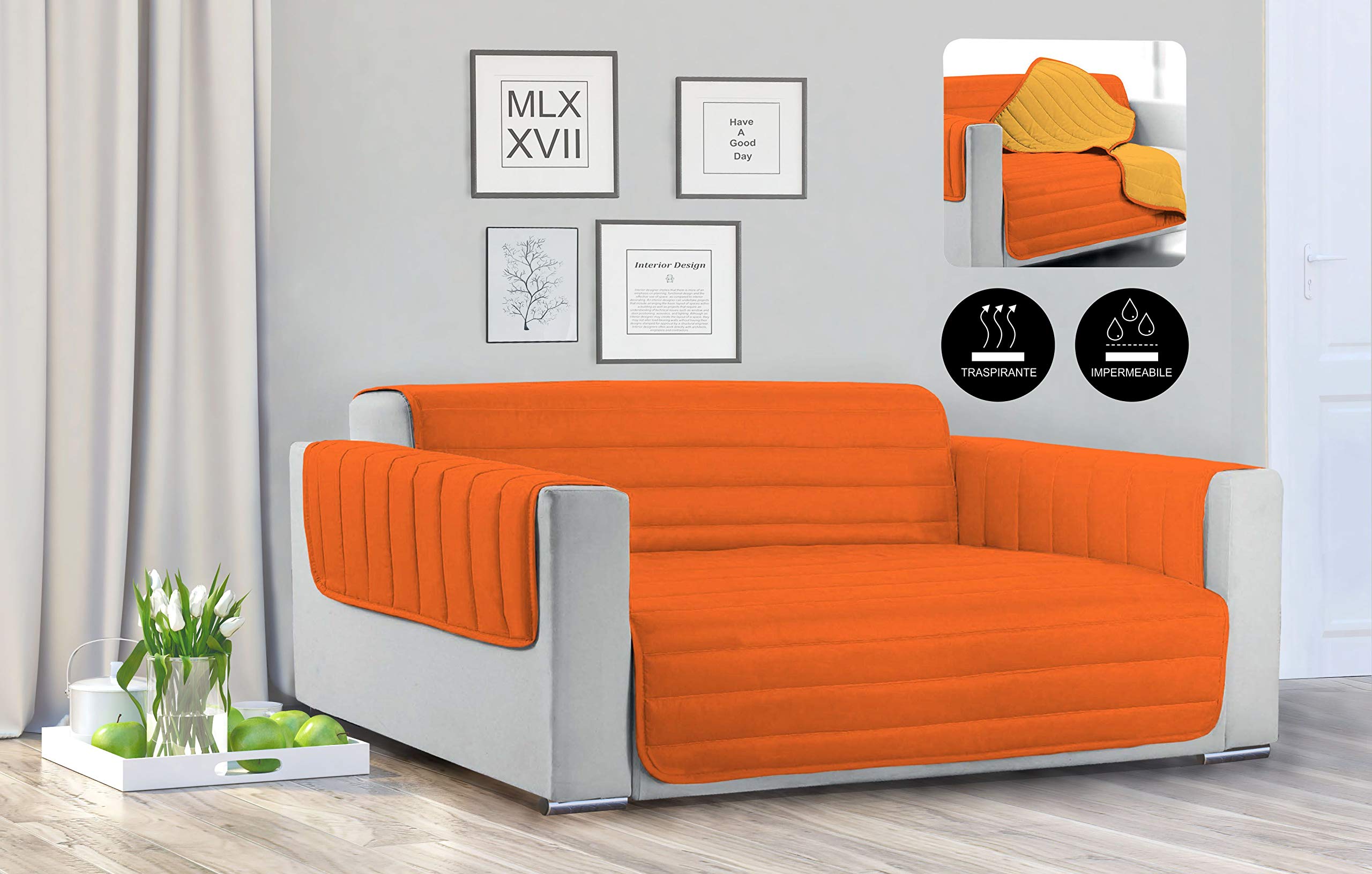 Italian Bed Linen Waterproof Trendy Quilted Sofa Cover Orange/Yellow, 2 Places, 2 Seats
