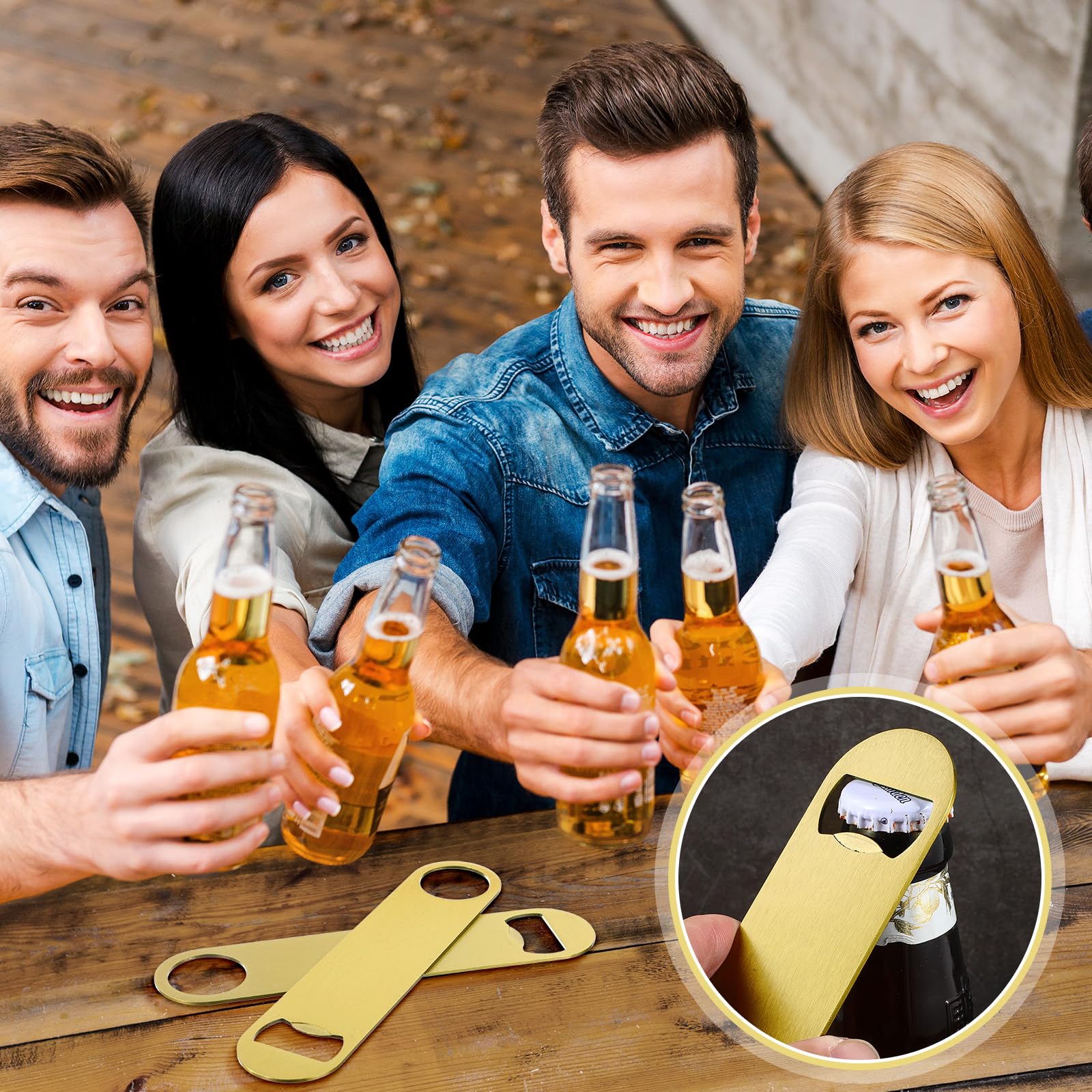 Raiten Paquete de 20 abrebotellas planos de acero inoxidable, abrebotellas de cerveza en blanco, barra resistente, divertido abridor de botellas de camarero para hombres y mujeres, suministros de