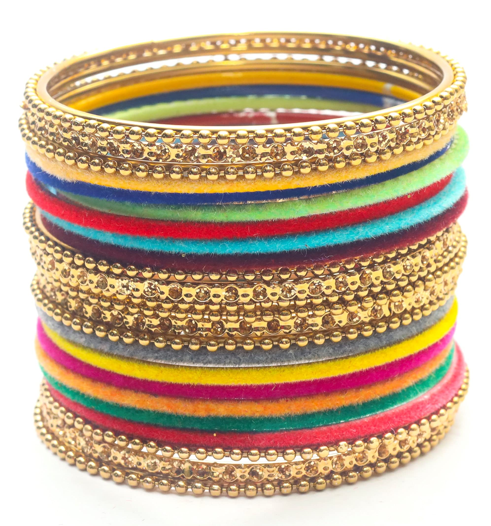 Swara Creations Metal Velvet Bangle set| Multicolor bangles set with Golden Bangles for Women and Girls(24 Pieces) (B09B9VSYBH) Amazon Price History, Amazon Price Tracker