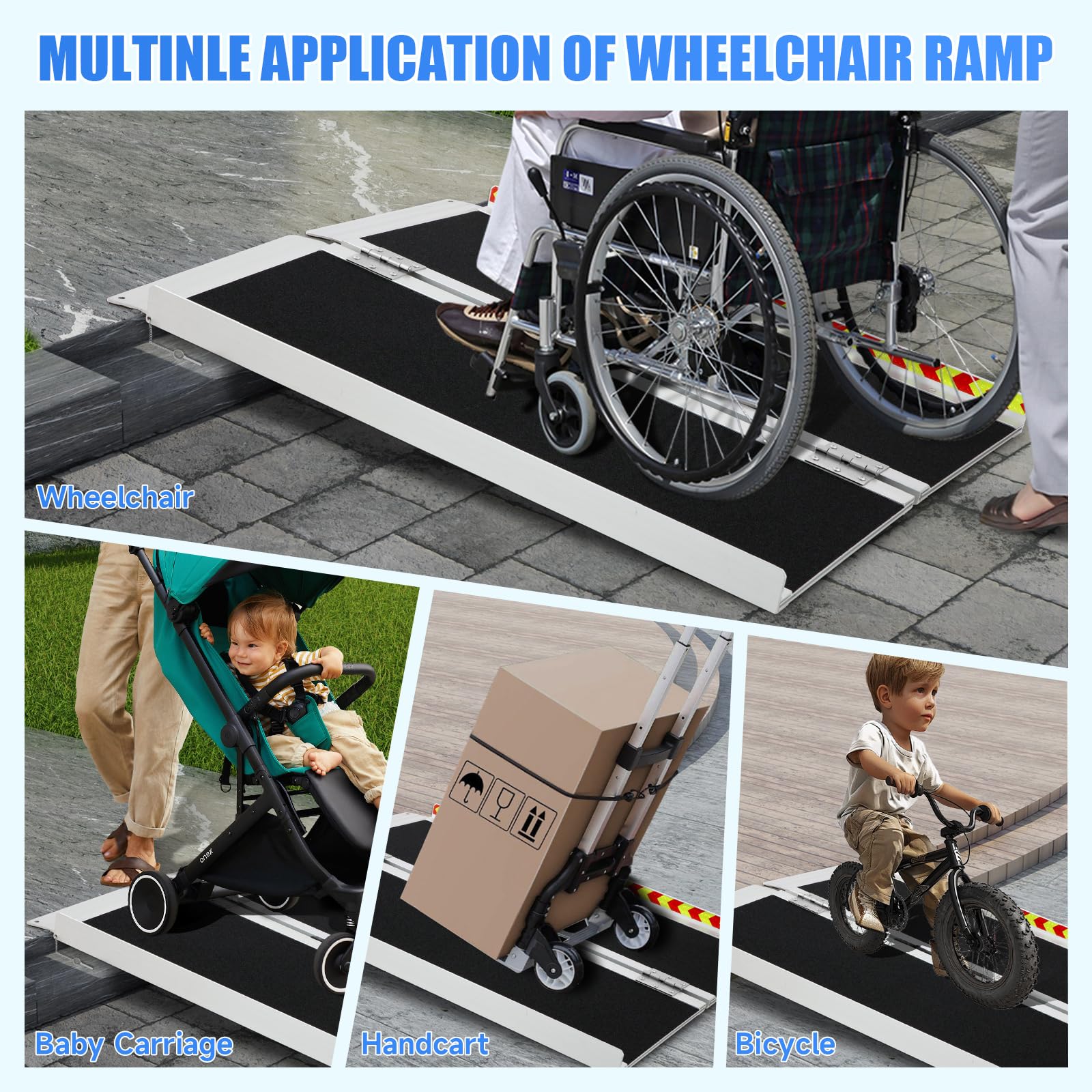 Rampa para Sillas de Ruedas Plegable y Portátil 61cm, Soporta 362kg - para Sillas de Ruedas Portátiles Antideslizantes para Umbrales Escaleras