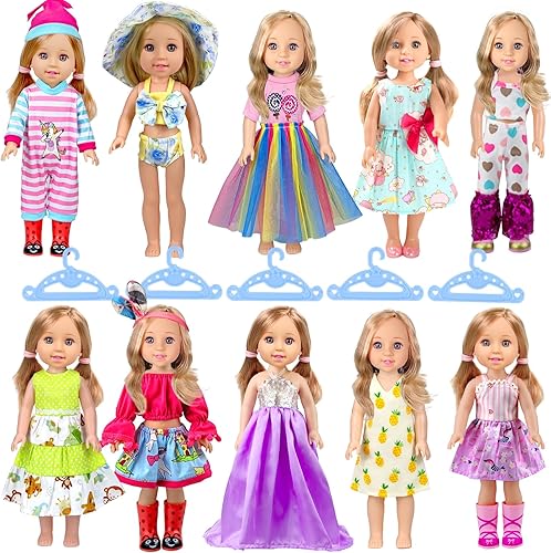 10-Sets Doll-Clothes for American-14-inch-Dolls - Compatible with 14.5-inch-Dolls Handmade Clothes and Outfits Accessories Christmas Birthday Gift