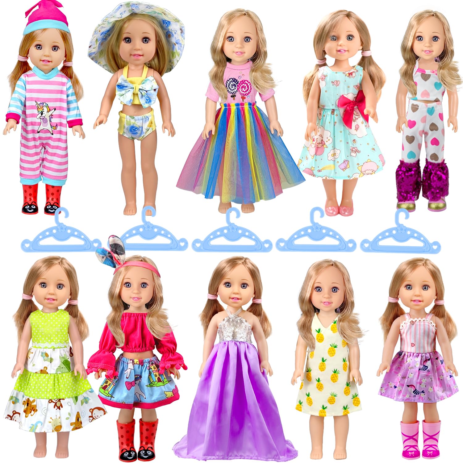 10-Sets Doll-Clothes for American-14-inch-Dolls - Compatible with 14.5-inch-Dolls Handmade Clothes and Outfits Accessories Christmas Birthday Gift for Little Girl