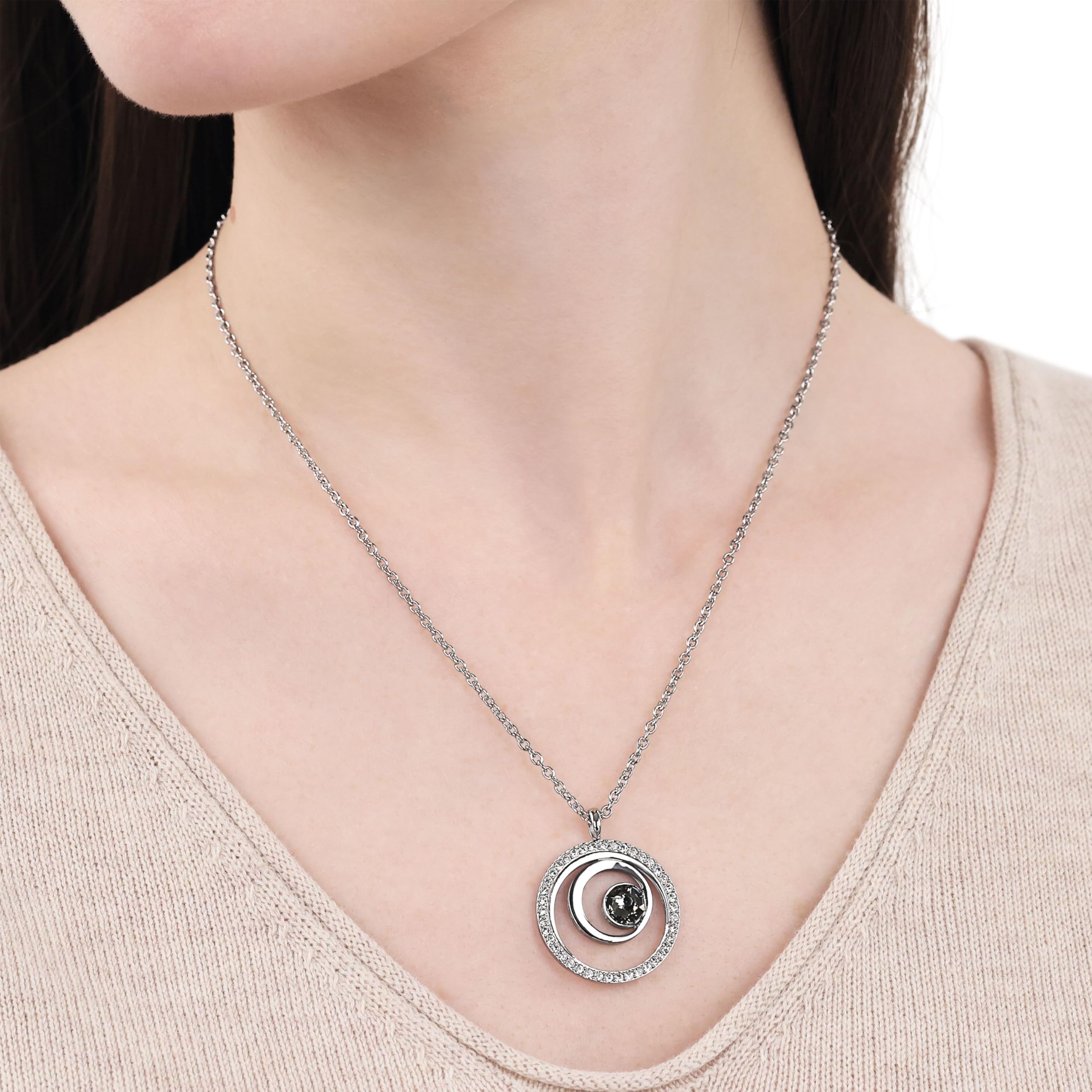 TOM TAILOR - Collana da Donna in Acciaio inox - Argentato - con Cristallo - Ciondolo a Doppio Cerchio - TT-N0074