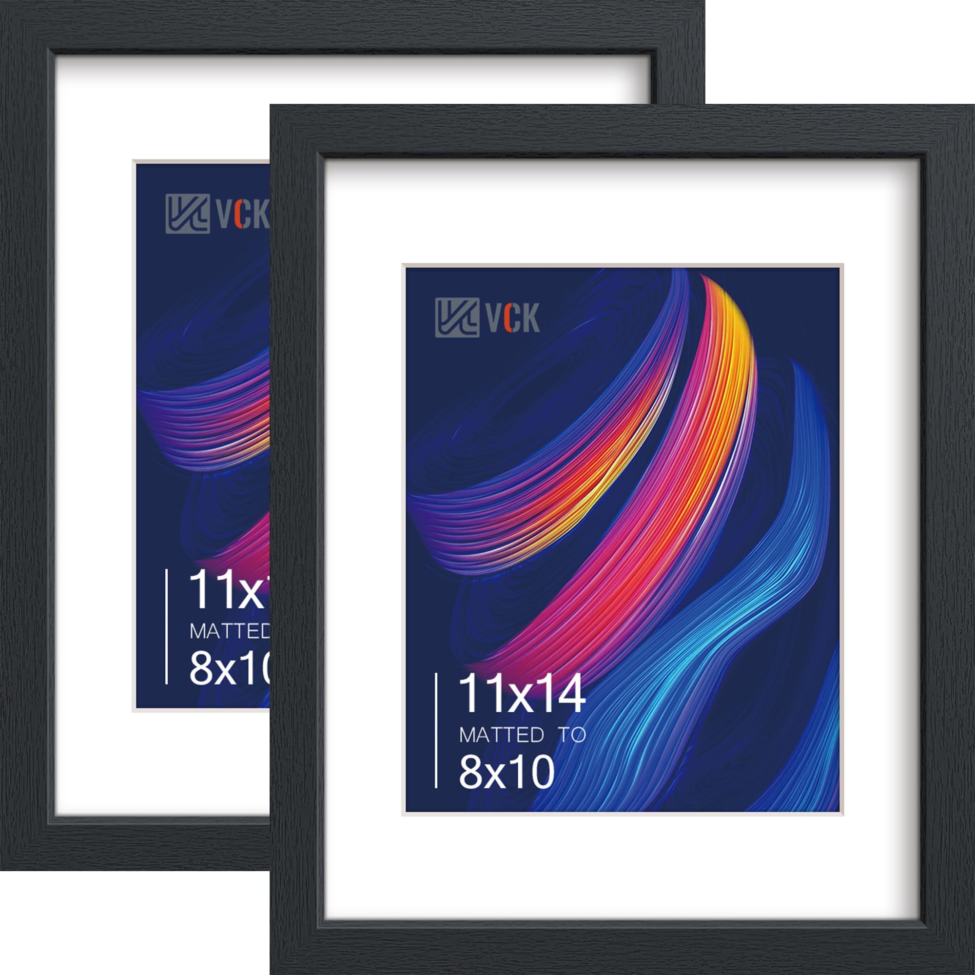 VCK 11x14 Picture Frame 2 Pack Black Wood with Mat