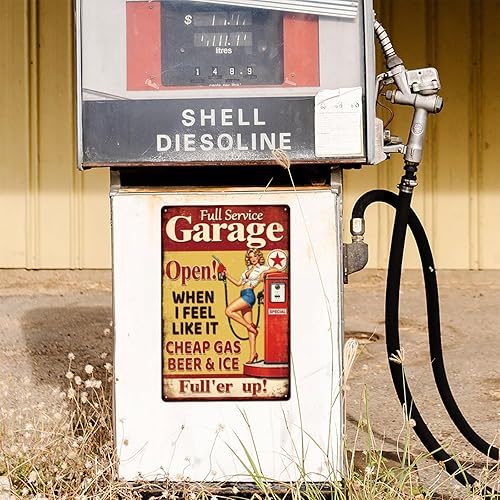 Miniatura 5 de GLOBLELAND Letrero de metal de 12 x 8 pulgadas para garaje de servicio completo, divertido letrero de decoración de estaño para estación de
