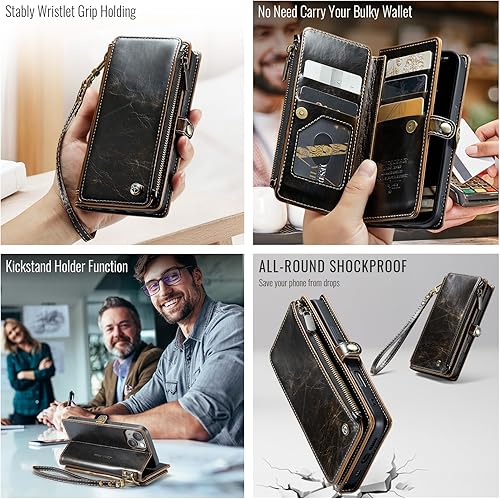 Miniatura 4 de Defencase Funda compatible con iPhone 13 Mini con tarjetero de bloqueo RFID para mujeres y hombres, de piel sintética, con cierre magnético, cierre