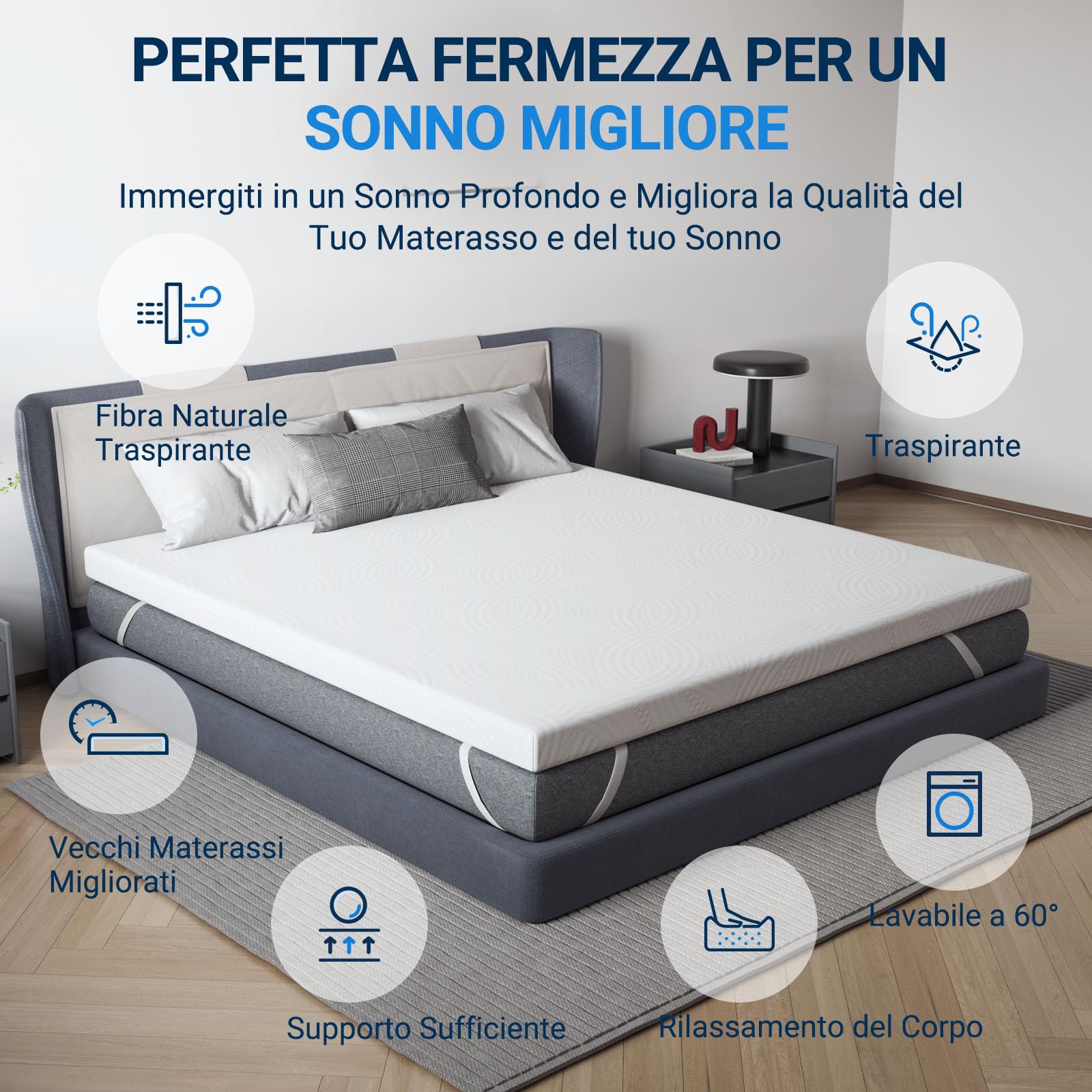 Avenco Topper Materasso 140x190 7.5cm, Sovramaterasso in Schiuma Comfort Fresco, Coprimaterasso Traspirante, Certificato CertiPUR-US per una Casa Sana, Fodera con Cerniera Lavabile
