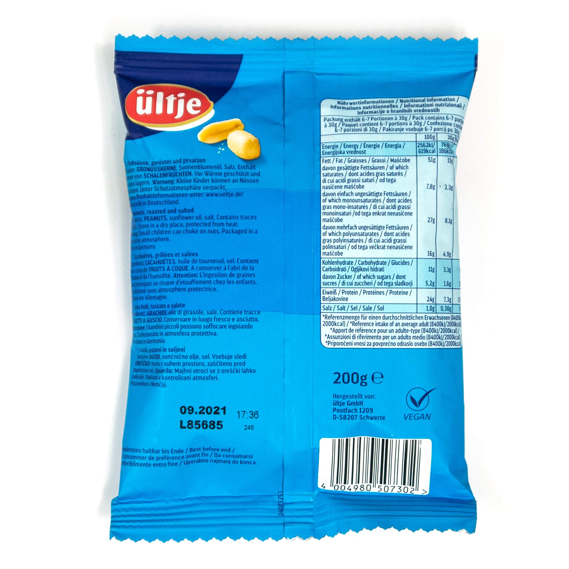 ültje - 10er Pack Jumbo Erdnüsse geröstet und gesalzen in 200 g Packung - Gesalzene Erdnusskerne extra großer Genuss