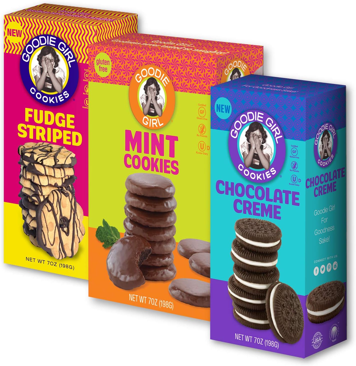 Goodie Girl Cookies, Gluten Free Cookies Mint Cookies, Chocolate Creme & Fudge Striped Variety Pack, Peanut Free Cookies (3 Pack)