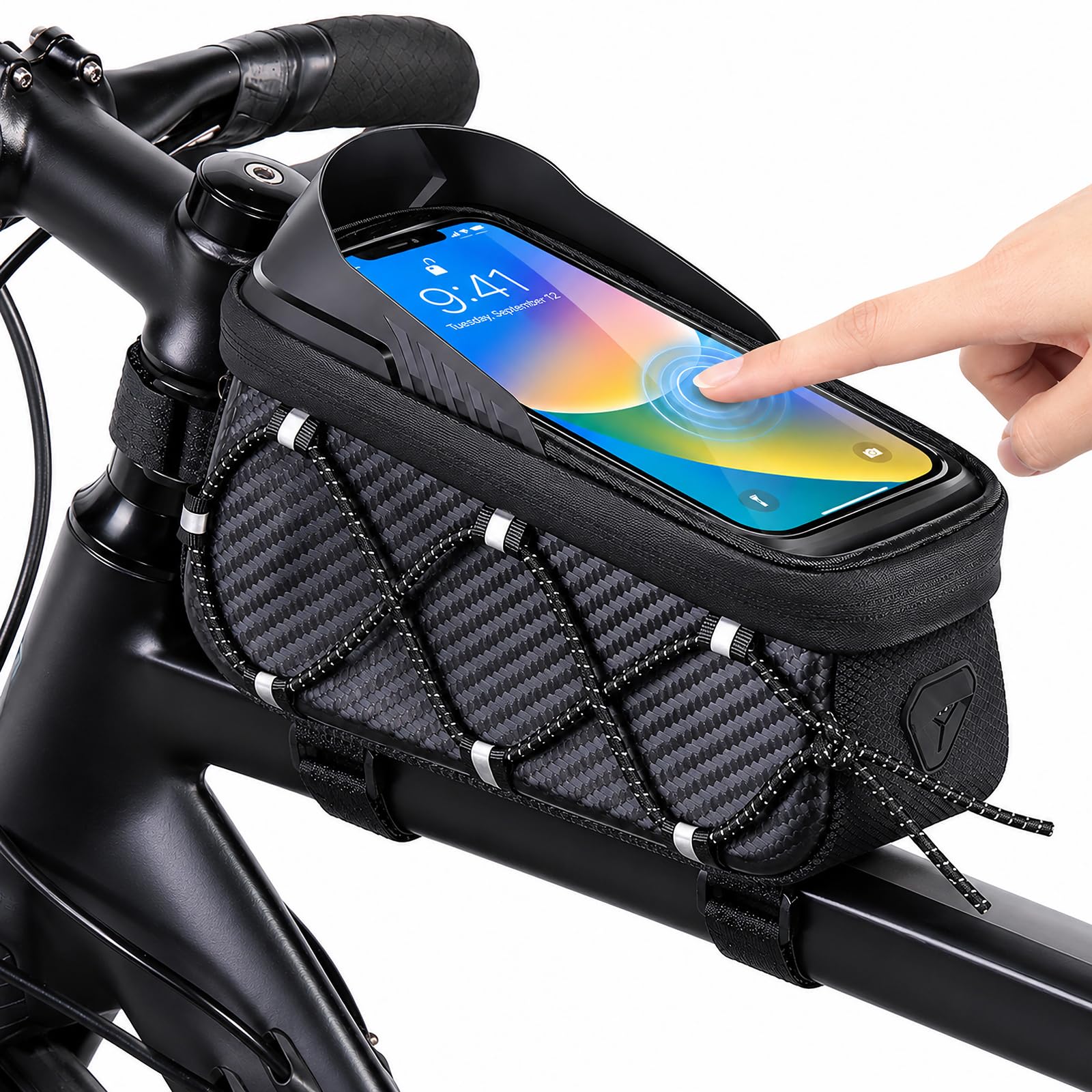 TINGLAN Bike Frame Bag with Phone Holder Cycling Accessories Waterproof Bike Top Tube Bag