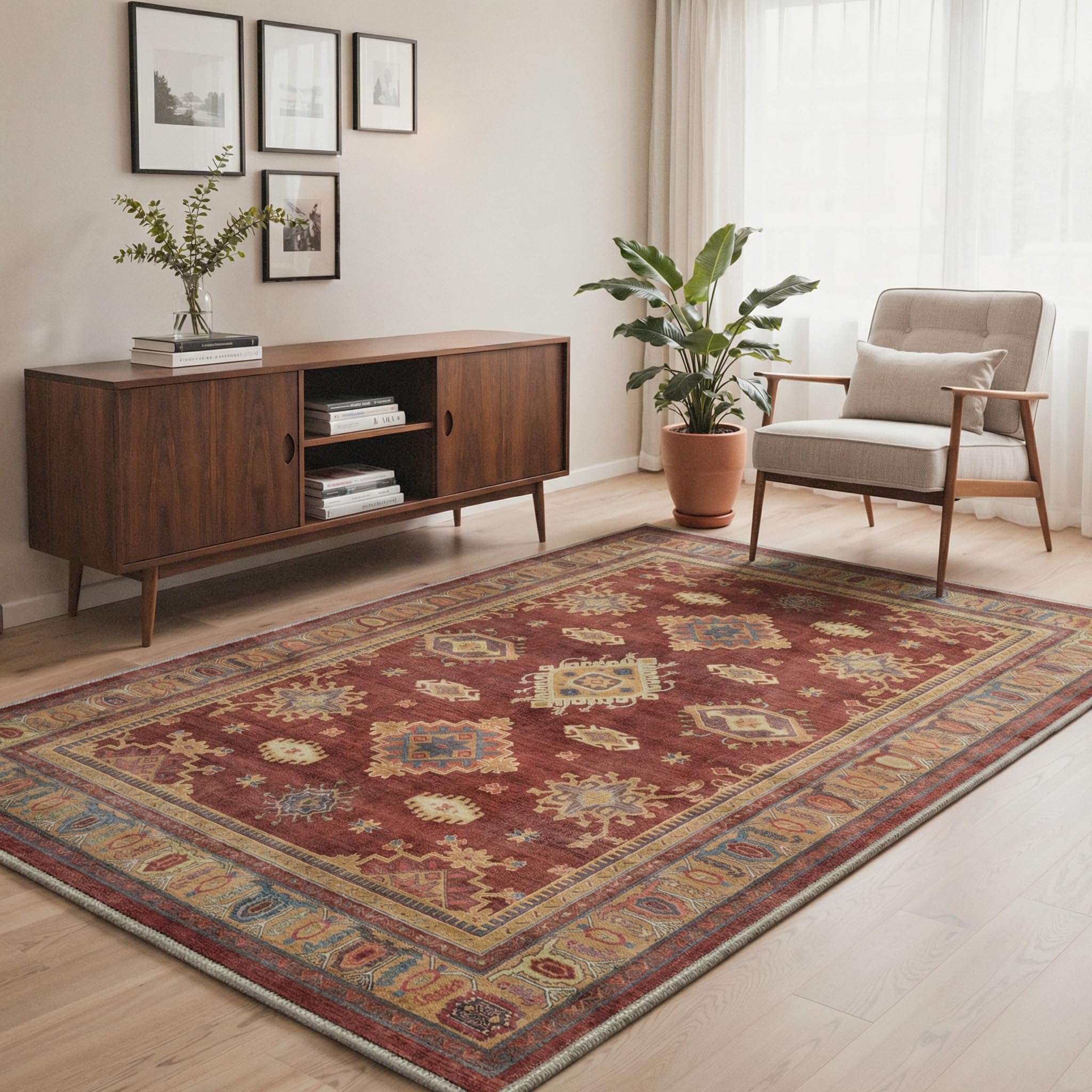 GENIMO Washable Rug Large Rug Vintage Style Persan Ruby Fluffy Rug for Bedroom Living Room Sofa Chair 120x170cm Quick Dry Anti-Slip Shed Resistant — image 1