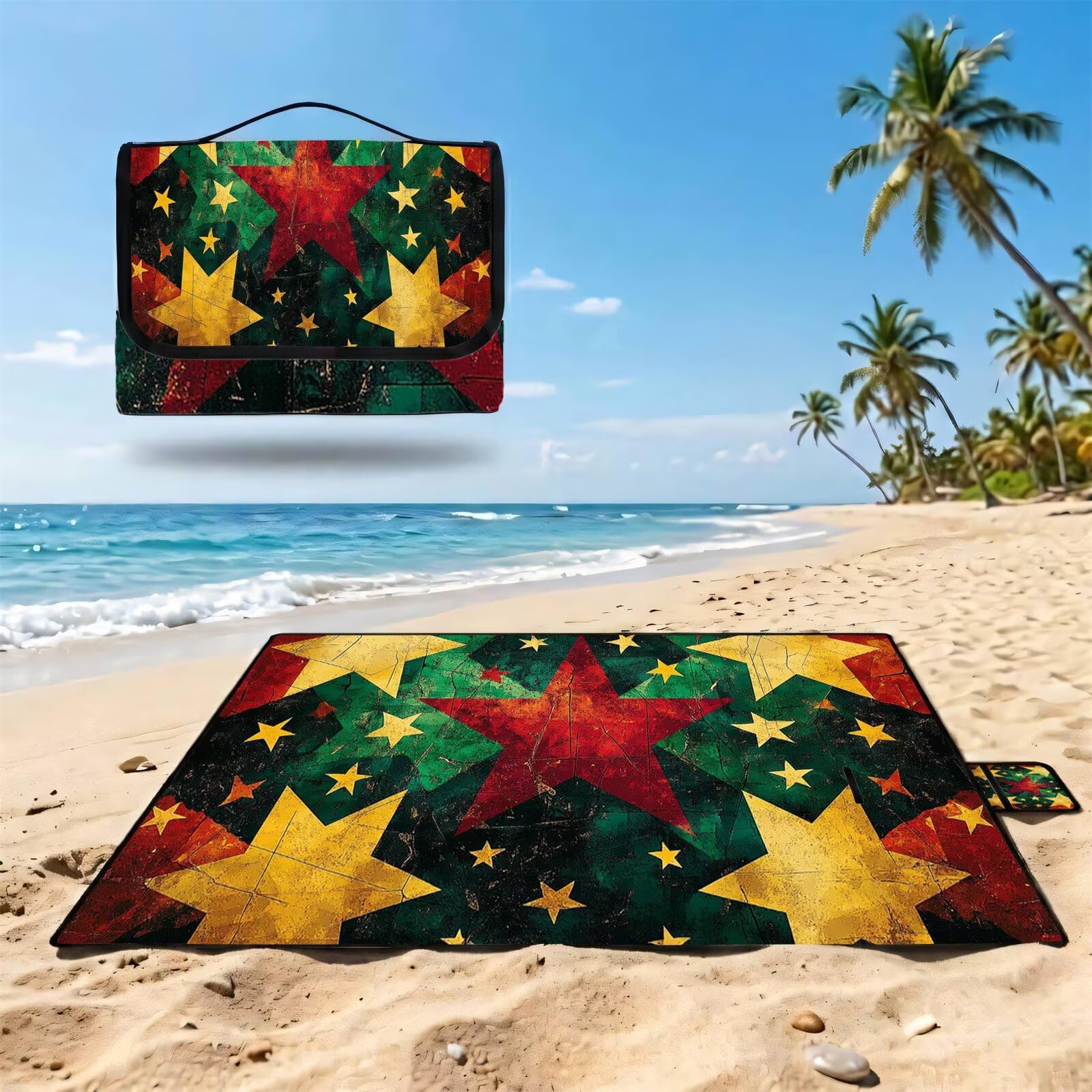 Couverture de Pique-Nique Grande 200x300cm,Outdoor Couverture Imperméable,Pliable Tapis de Plage Dos en PVC Anti-Sable,Picnic Blanket pour Camping Accessoires,Jardin,Parc - Jaune,étoiles UZ-573