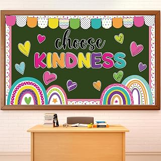 Choose Kindness Classroom Bulletin Board Decoration Colorful Rainbow Bulletin Board Set Boho Positive Cutout School Classroom Wall Decor Elementary Back to School Teacher Chalkboard Supplies