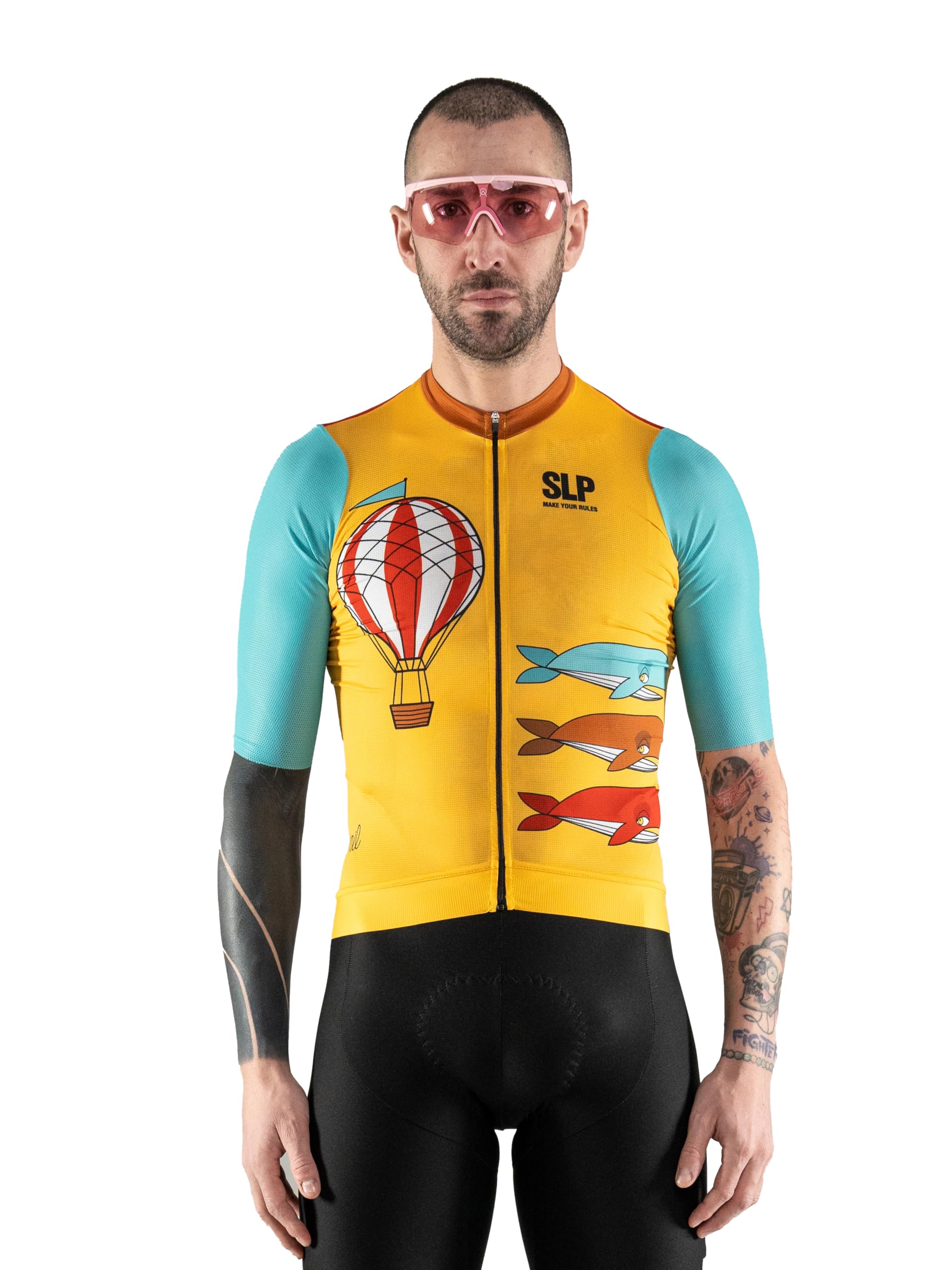 Slopline Maglia Manica Corta Estiva da Ciclismo Modello Balena, Leggera, Altamente Traspirante con 3 Tasche Posteriori, Rapid Dry e Taglio Manica al Vivo - Unisex