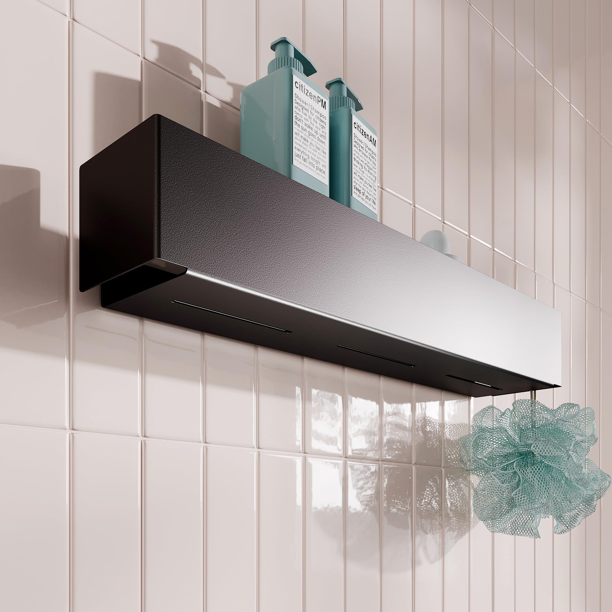 Mensole Bagno e Mensola Doccia Nero – Design Moderno in Metallo, Porta Shampoo Senza Foratura o con foratura – Verniciatura a Polvere, Portata 12 kg – Mensola da Appendere Bagno Moderna