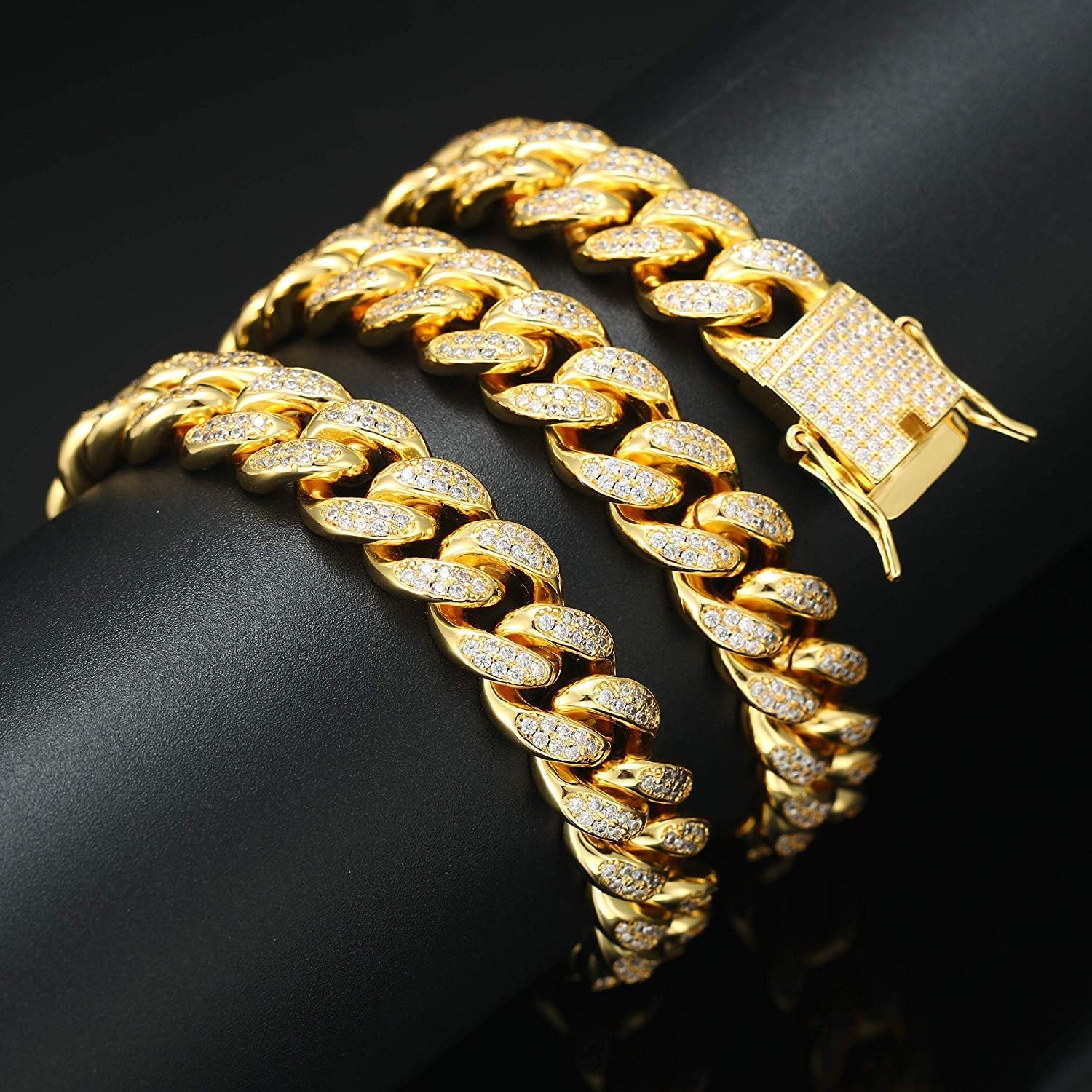 Apzzic 12mm Miami Cuban Link Chain Iced Out CZ Diamond Curb Choker Necklace with Giftbox for Men Women