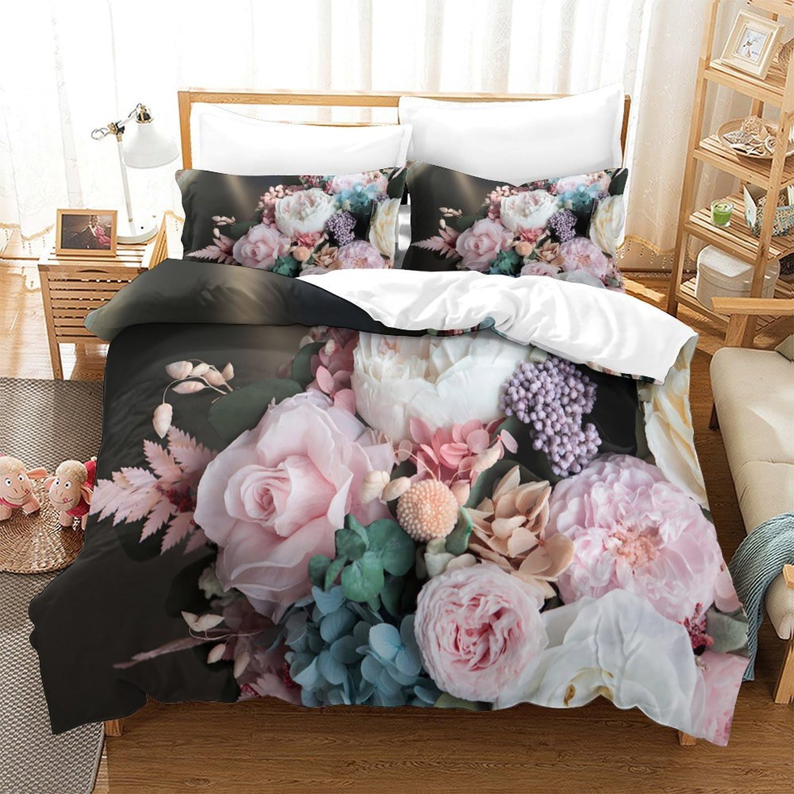 Flamingo-Pärchen Bettbezug 3 Teilig 3D Gedruckt Kuschelig Atmungsaktiv Bettdeckenbezug Mikrofaser Weich Reißverschluss mit Kissenbezug Hautfreundlich for Fans & Jugendliche Super king（260x220cm）