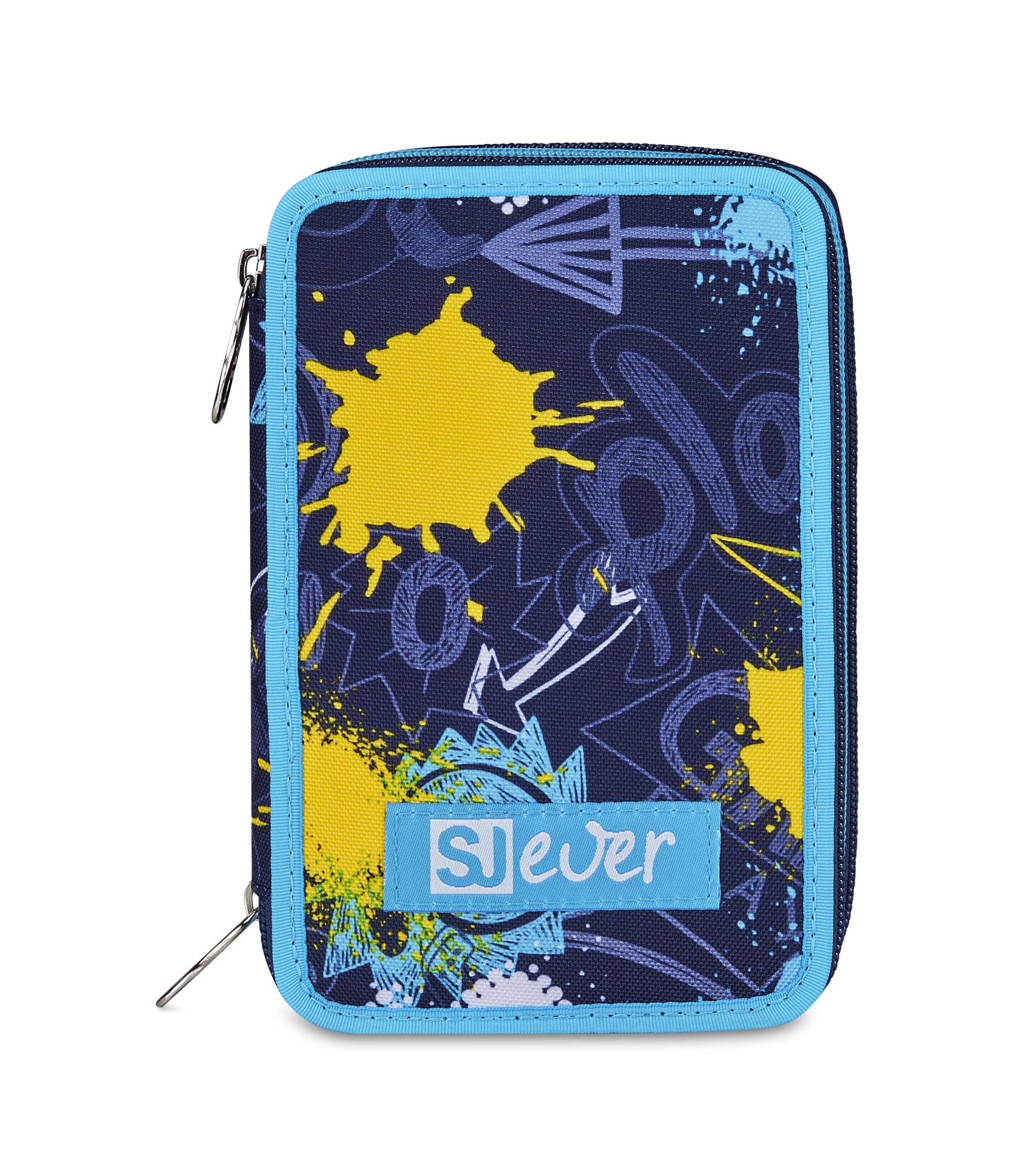 SJ GANG STYLE JAM GANG Schulmäppchen mit 3 Reißverschlüssen, Blau, Federmäppchen, Dreifachfach mit Stiften, Bleistiften, Farben, Zubehör Rucksack, Grundschulen, Kinder, blau, Modern