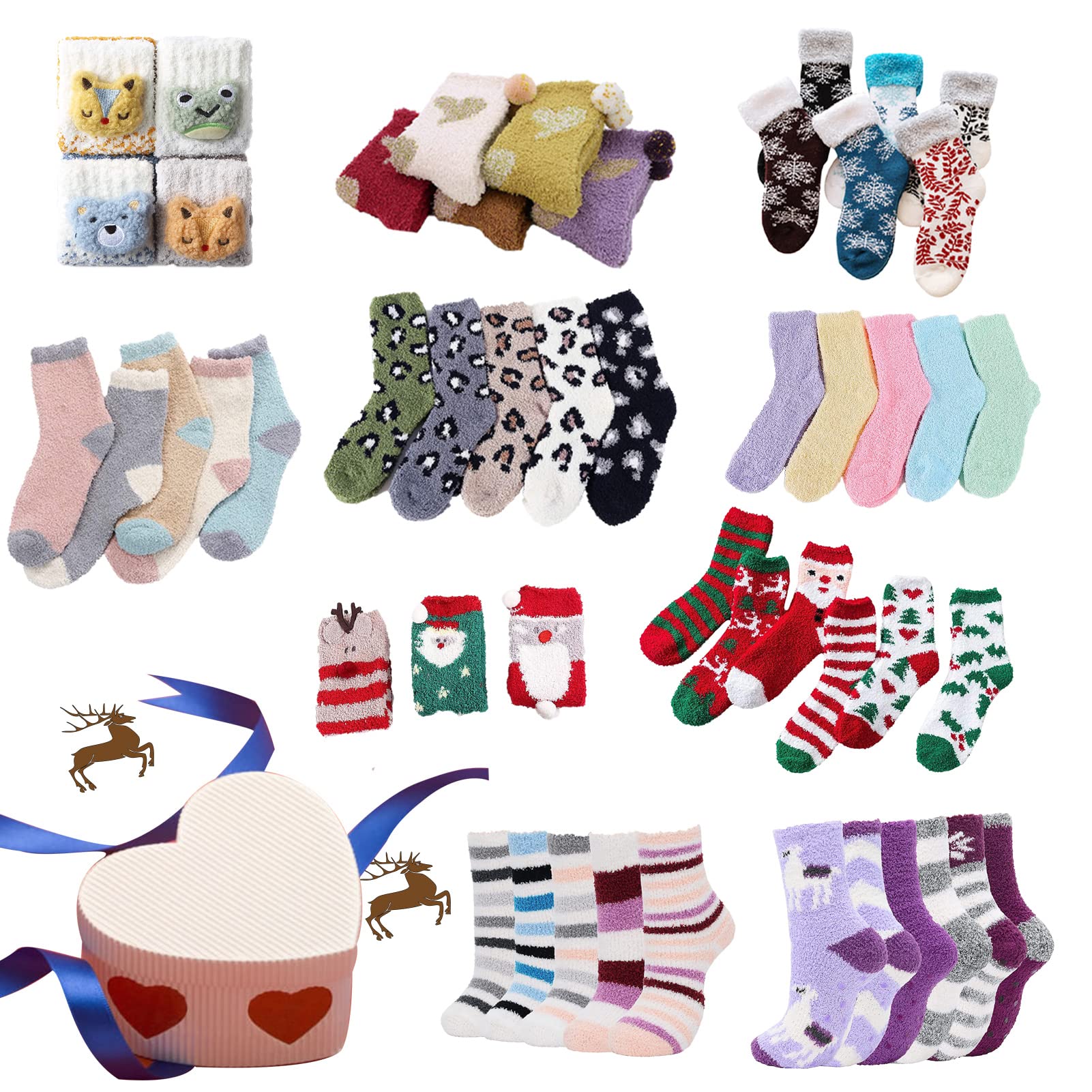 YJZA Mysterious Surprise Socks Box, Random 1-3 Pairs of Warm Coral Velvet Sleep Socks Get White Adult