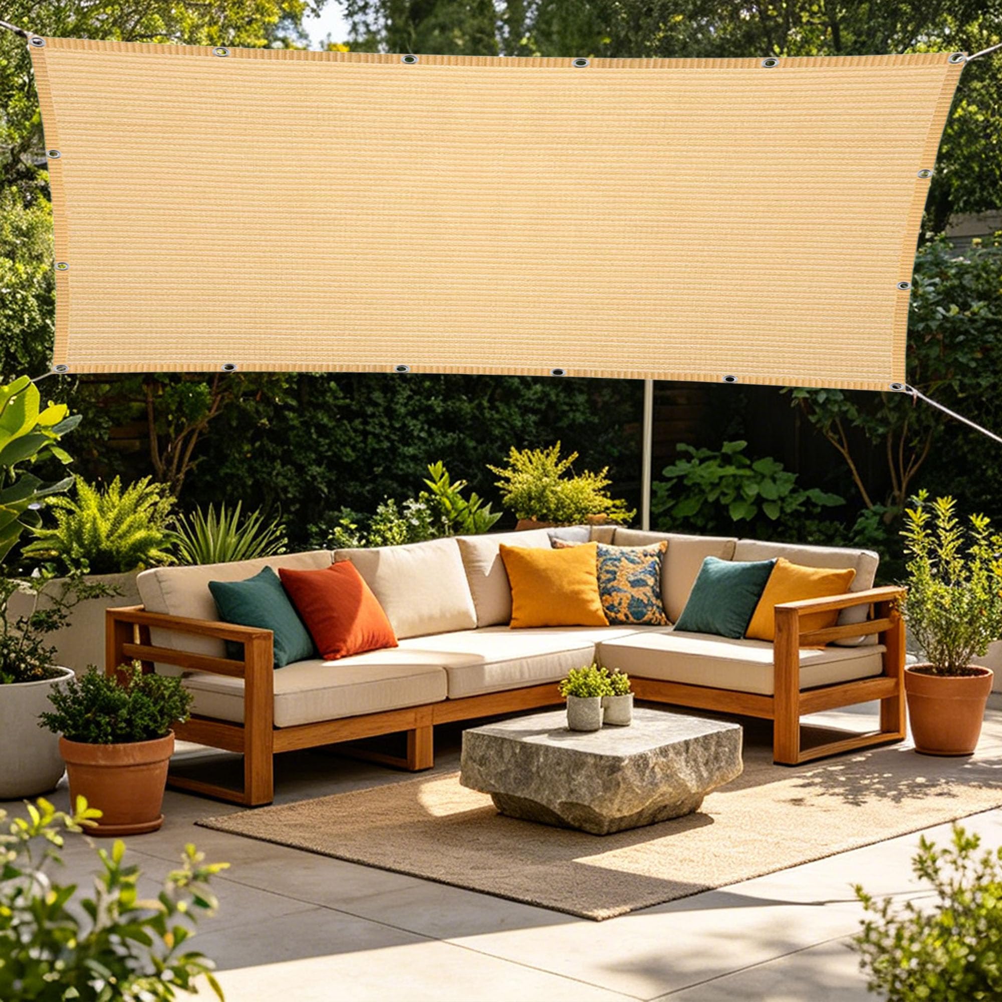 Prostokątny Żagiel 205 x 240 cm Z Linami Napinającymi Shade Cloth Balkon Odporny Na Rozdarcia Do Ogrodu Patio Na Zewnątrz Balkon, Kolor kremowy