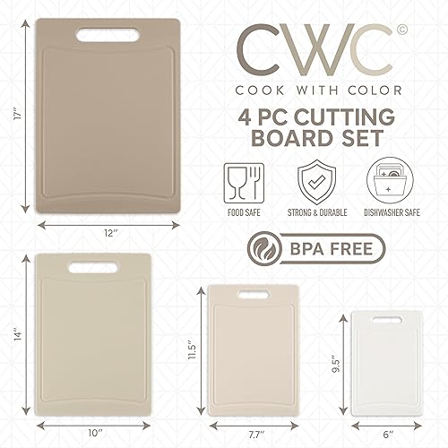 Vista 110 de COOK WITH COLOR Juego de tablas de cortar antideslizantes, esenciales de cocina con mango de fácil agarre para carne, verduras y frutas, 3 tablas