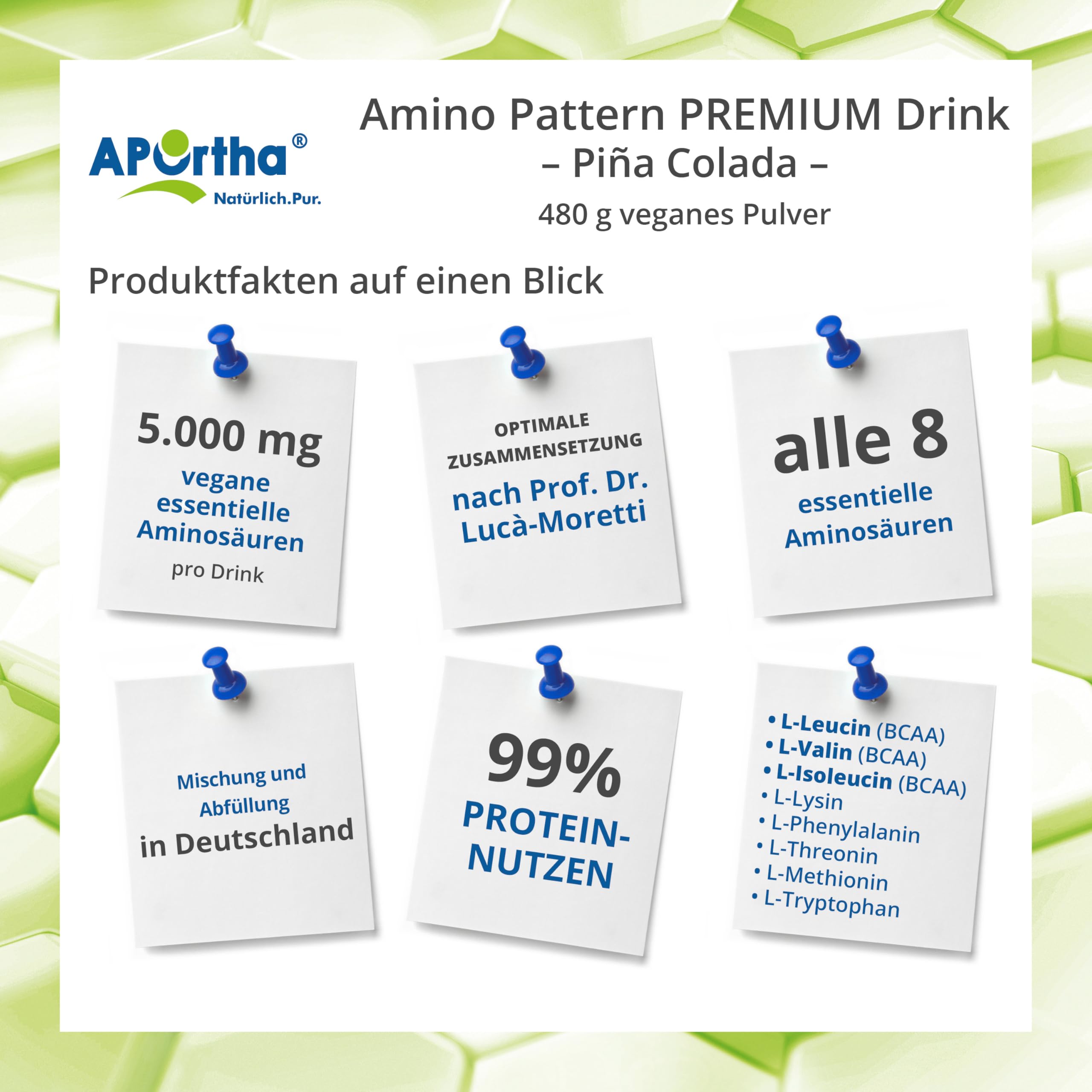 APOrtha® Multi essential Amino Pattern I 480 g Pina Colada Drink mit 8 essentiellen Aminosäuren nach Prof. Dr. Lucà- Moretti für optimierte Eiweißversorgung I Aminosäuren komplex hochdosiert EAA