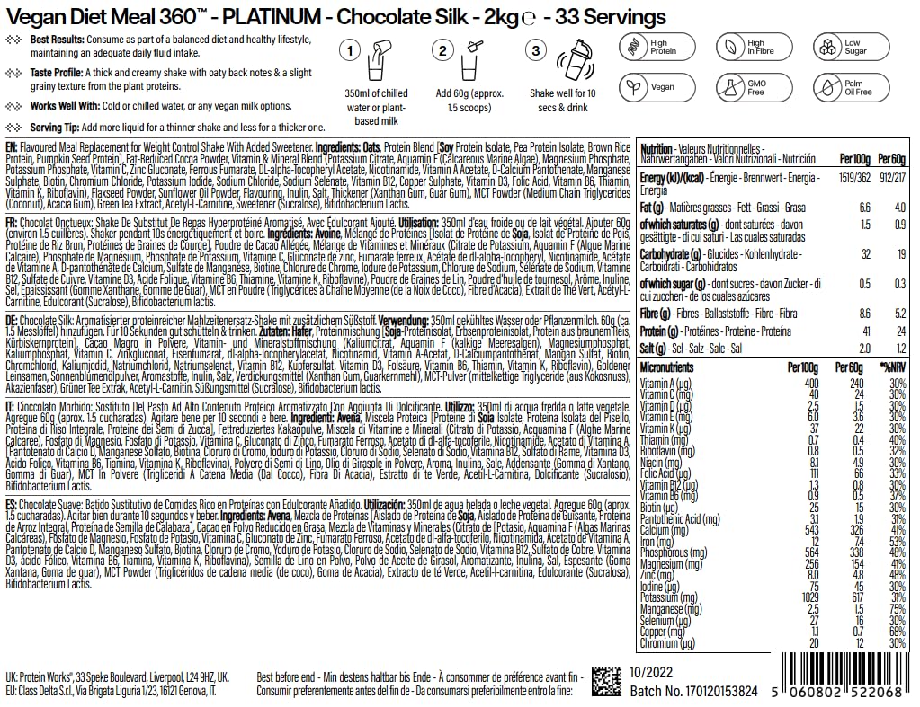 Sustitutivo de Comida Dietético Vegano Extreme | Batido bajo en calorías para perder peso | Vitaminas & minerales esenciales | THE PROTEIN WORKS | Chocolate Suave | 2kg