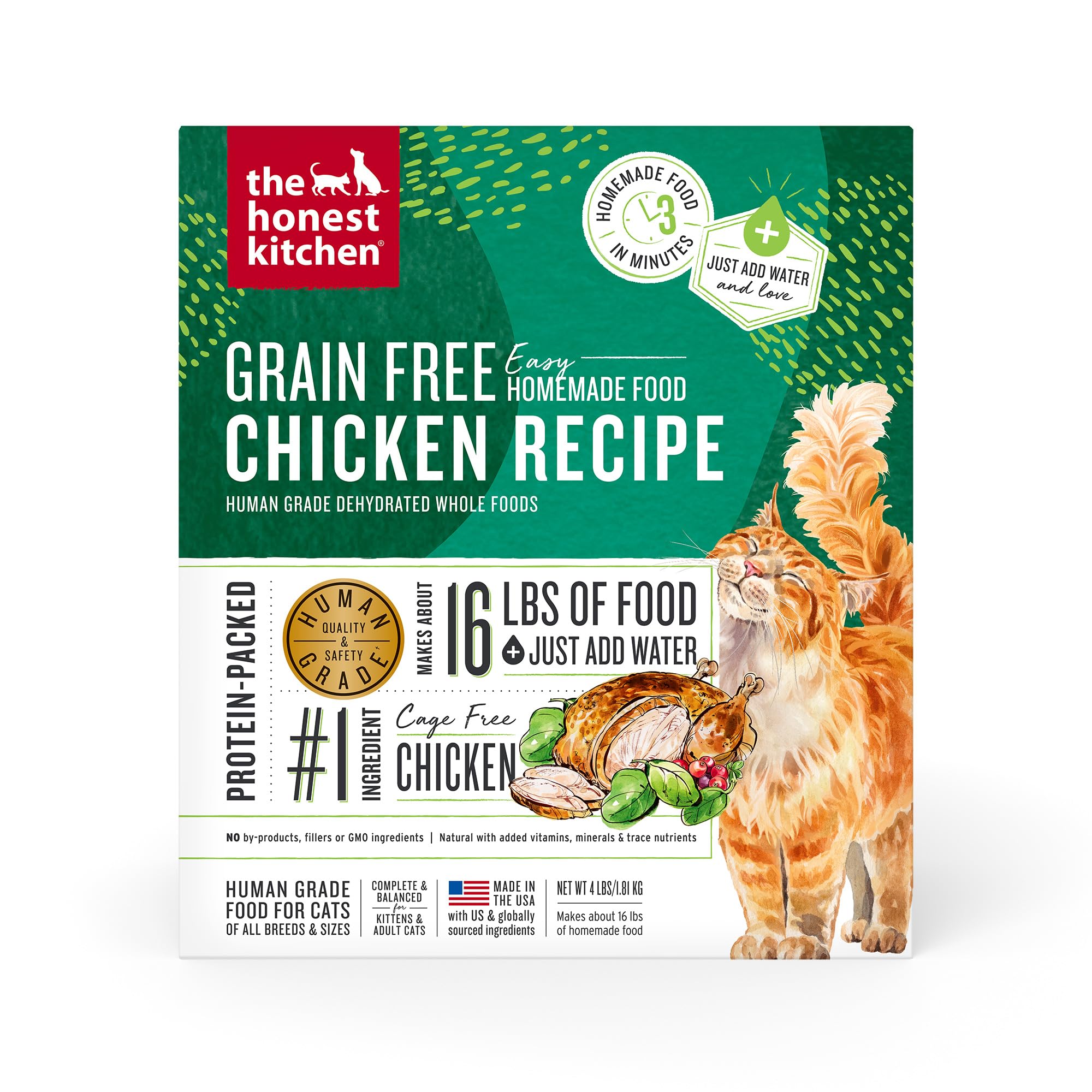Human Grade Dehydrated Grain Free Chicken Cat Food 4 Pound (Pack of 1)
