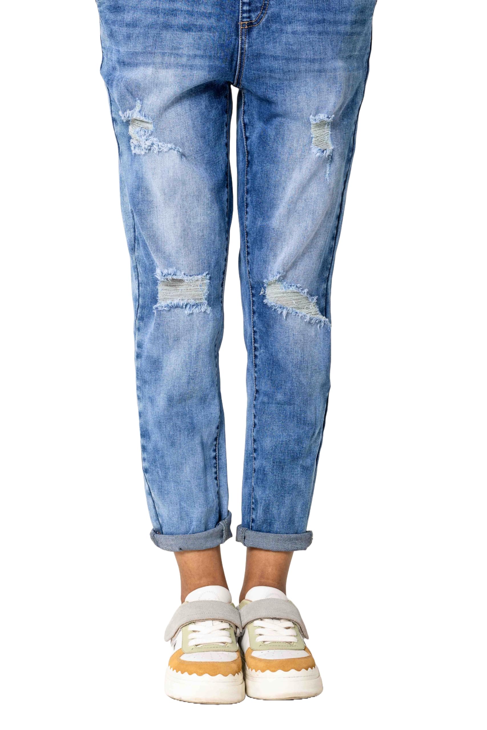 Nina Carter Salopette en Jean pour Femme Boyfriend Look Usé Jumpsuit Denim Combinaison d'été