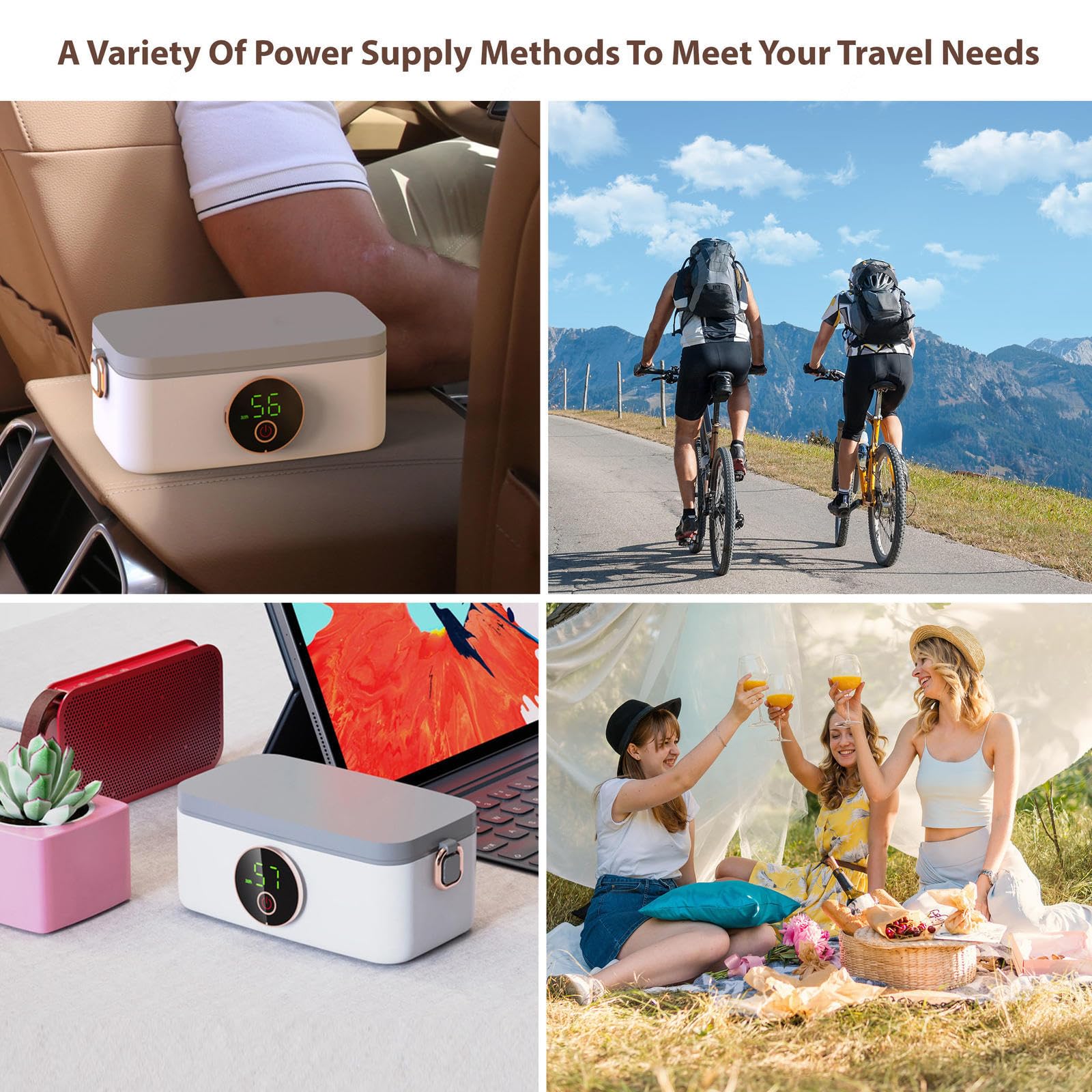 Fiambrera Electrica Coche Recargable E Inalámbrico, Calentador para Comida Portátil Y con Batería De 16000 mAh, Fiambrera Trabajo