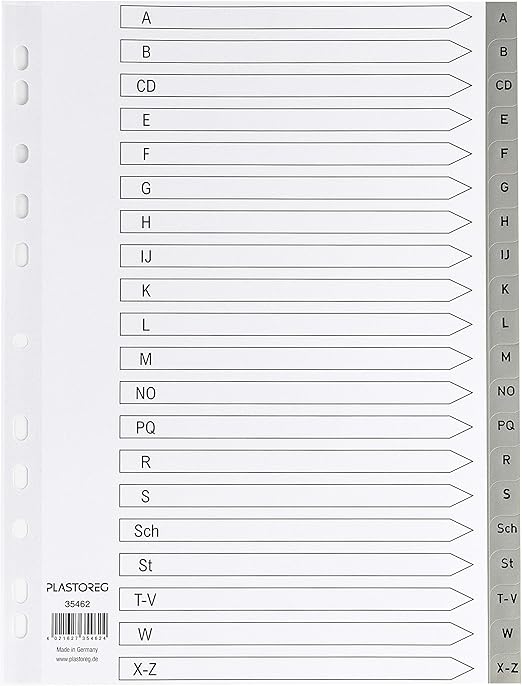 5er Set 20-teiliges Register/Trennblätter aus PP DIN A4 mit Buchstaben