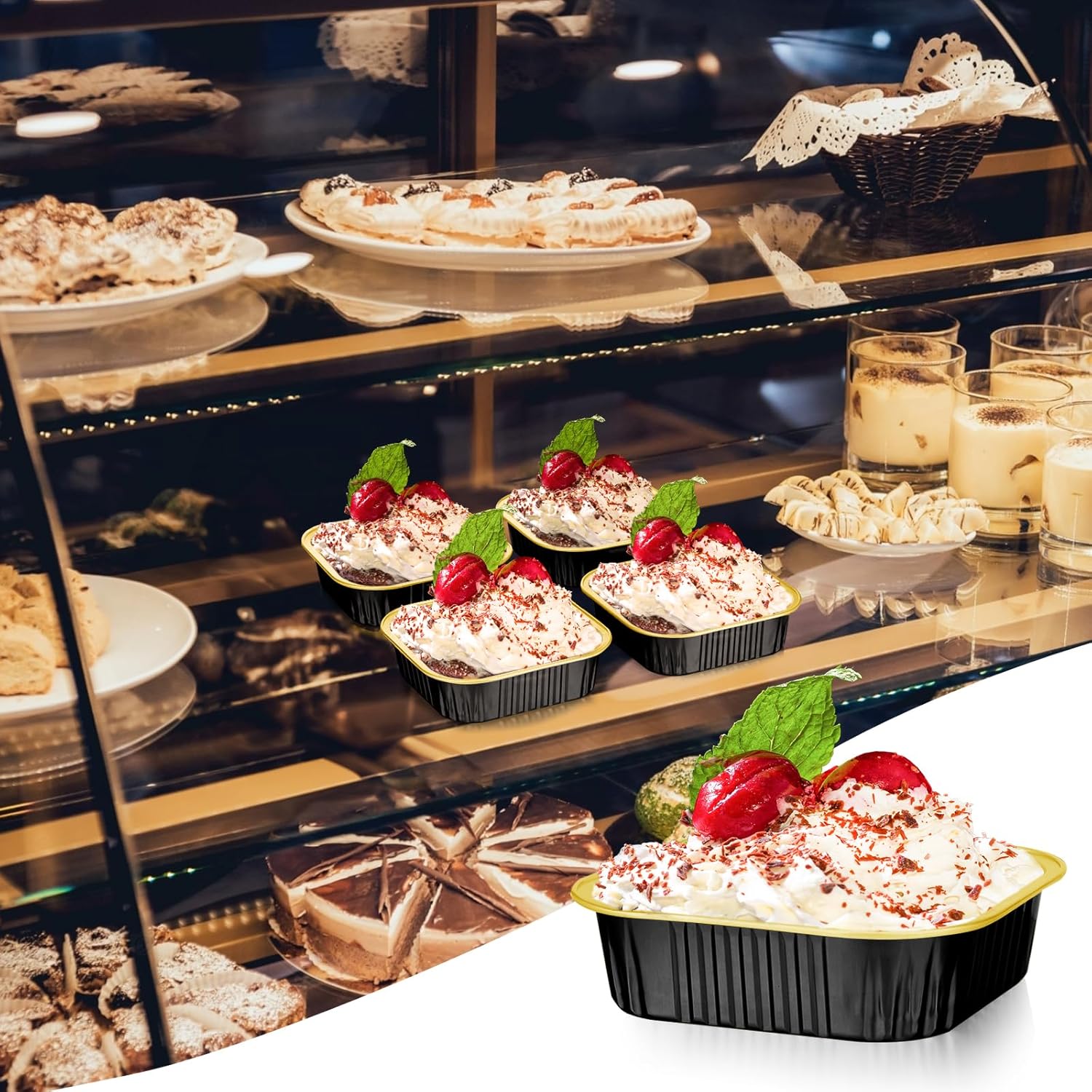 EUSOAR Mini Cake Pans With Lids, 12.3oz 360ml 50pcs Square Aluminum Cupcake Baking Cups Pans with Lids, Aluminum Foil Cake Brownie Desserts Muffin Liners Ramekins Cups Tin Holders Containers - Image 7