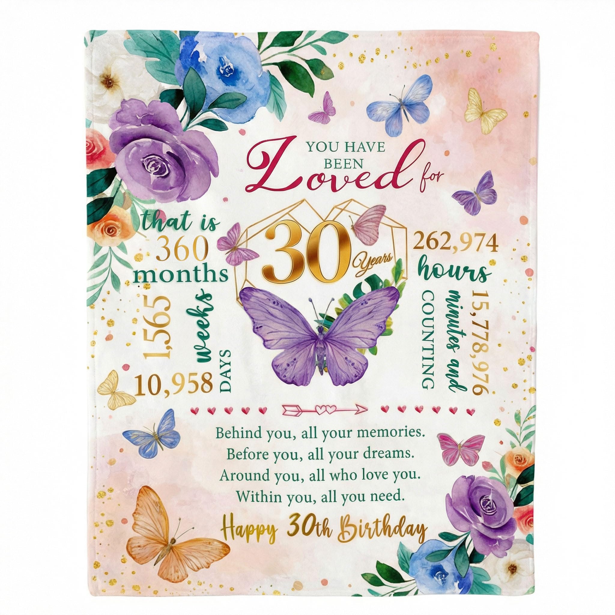 30th Birthday Gifts for Women, 50" x 60" Flannel Throw Blanket, 30 Year Old Present For Her, 1996 Gift for Her, Unique Birthday Presents for Ladies, Mom, Grandma, Wife, Sister, Friends
