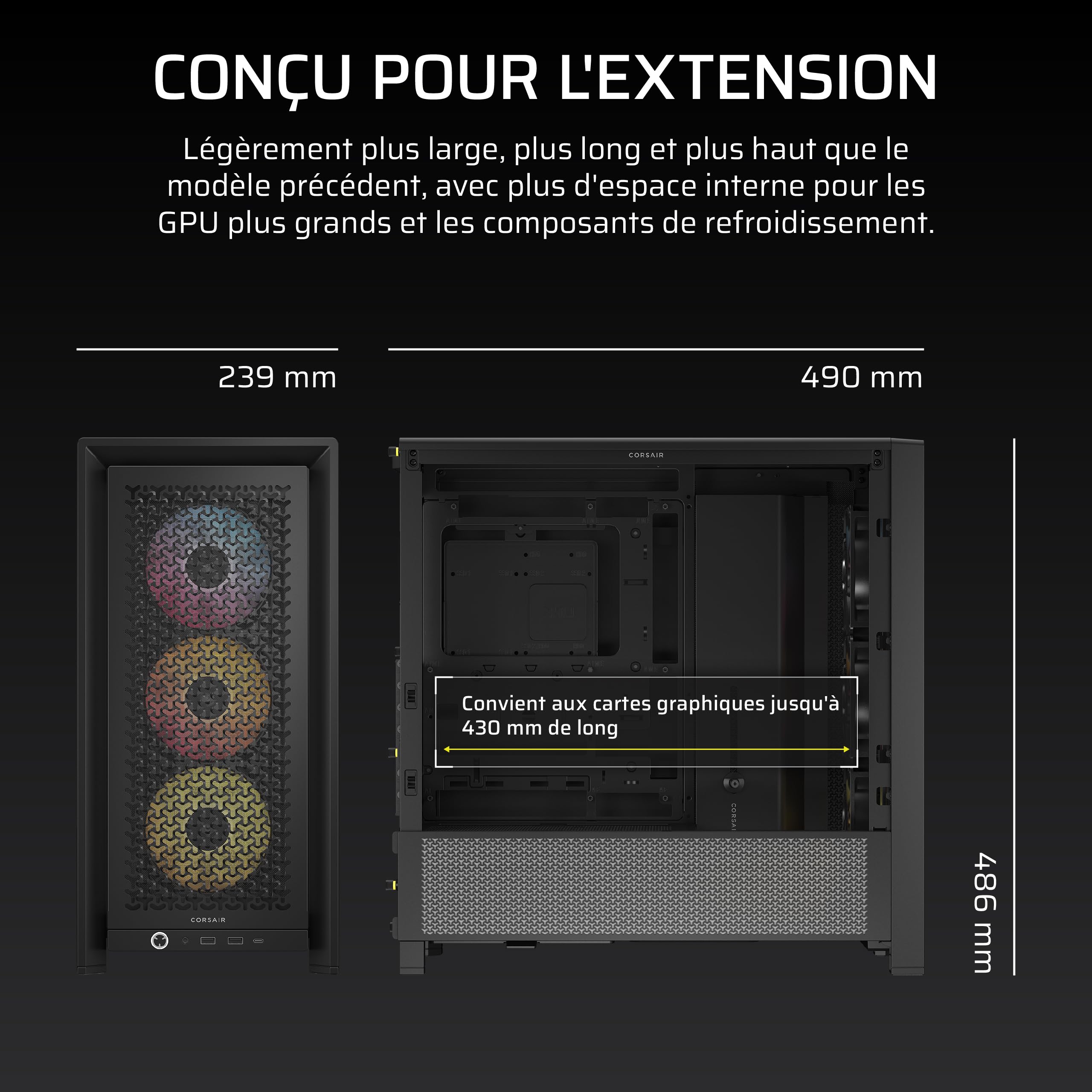 CORSAIR Frame 4000D RS ARGB Boîtier Modulaire ATX de Taille Moyenne – Noir | Débit d'air Élevé, 3x Ventilateurs RS ARGB Préinstallés, ASUS BTF, MSI Project Zero, Gigabyte Project Stealth